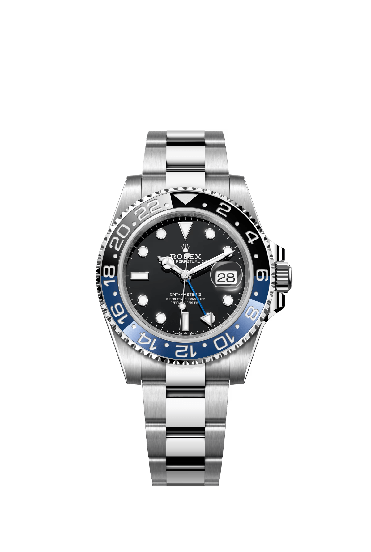 The Oyster Perpetual GMT-Master II is made of Oyster steel with a black dial and an Oyster bracelet. -m126710blnr-0003 40mm