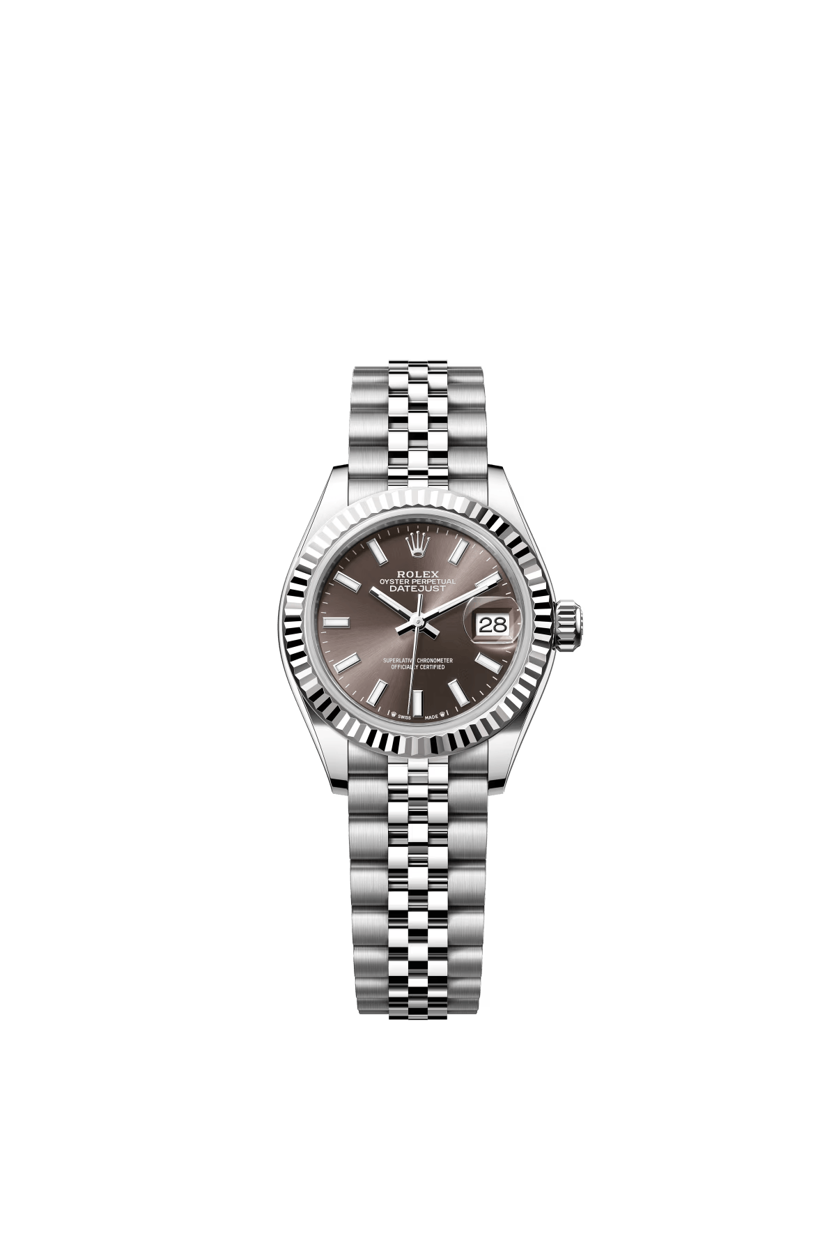 The Oyster Perpetual Lady-Datejust in white gold and Oystersteel with a dark grey dial and a Jubilee bracelet. -m279174-0011 28mm