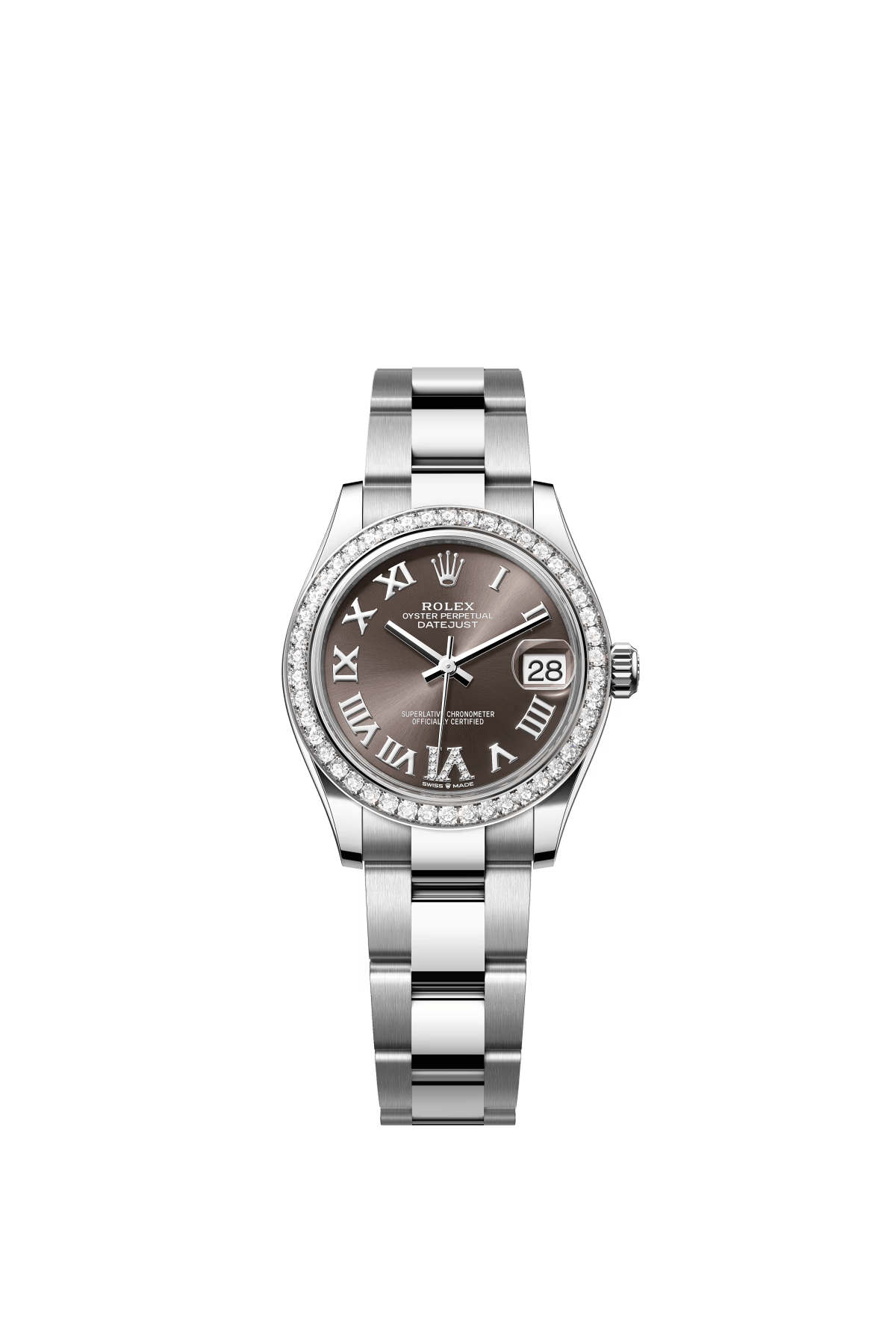 The Oyster Perpetual Datejust 31 in white gold and Oystersteel with a diamond-set dark grey dial and an Oyster bracelet. -m278384rbr-0031