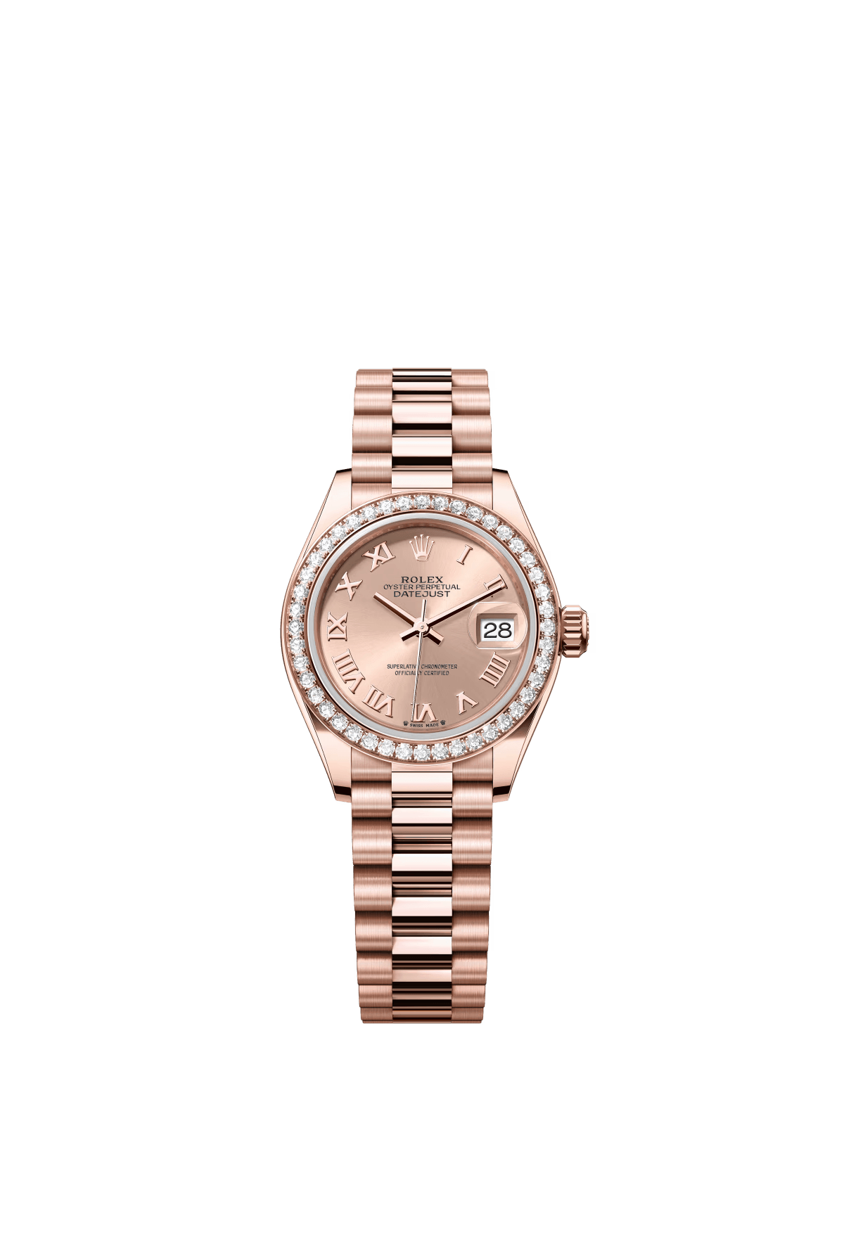 The Oyster Perpetual Lady-Datejust in 18-carat Everose gold with a rose gold-tone dial and President bracelet. -m279135rbr-0027 28mm