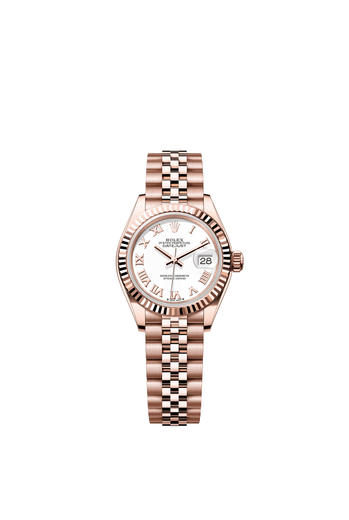 The Oyster Perpetual Lady-Datejust in 18 ct Everose gold with a white dial and Jubilee bracelet. -m279175-0022 28mm