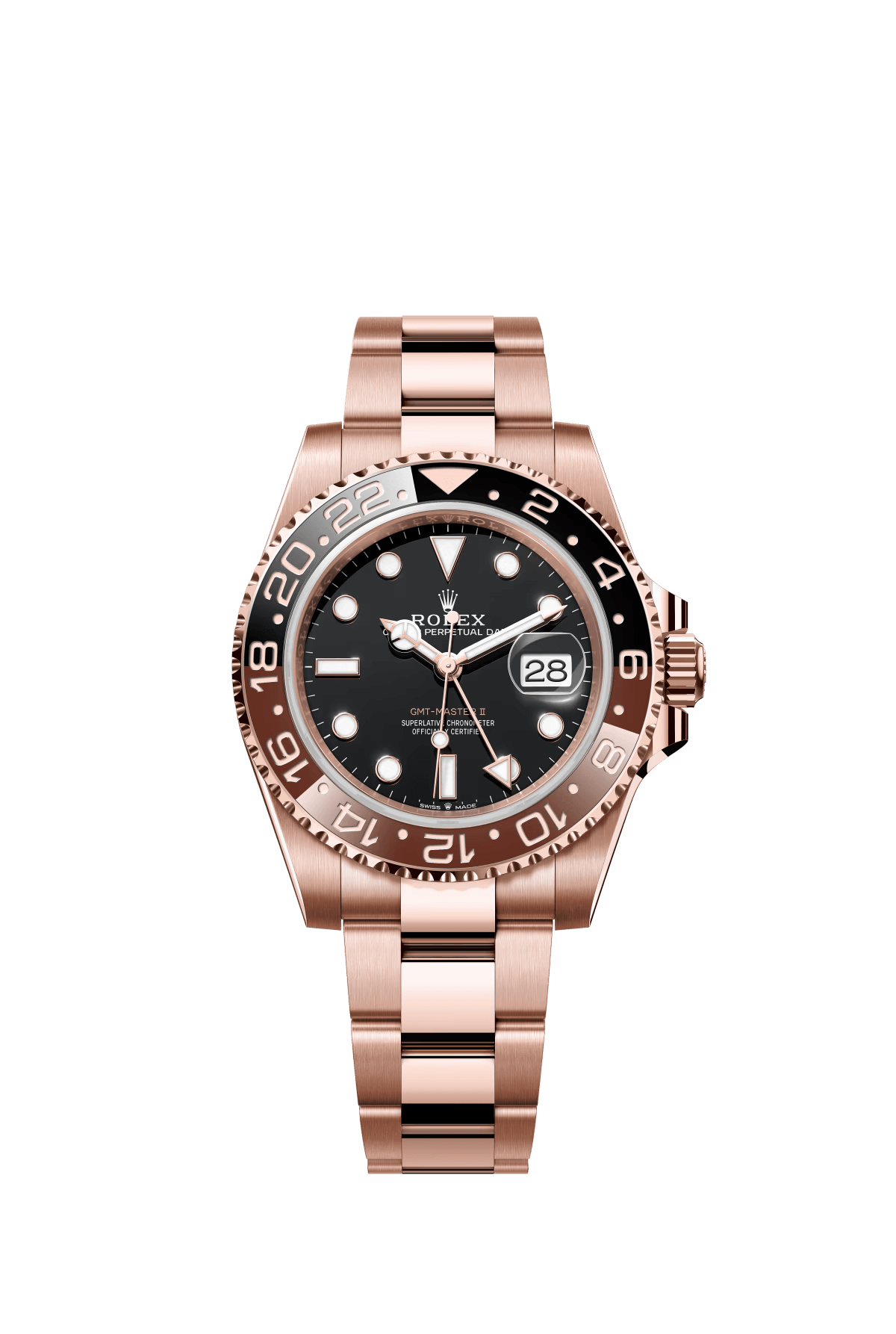 The Oyster Perpetual GMT-Master II in 18K Everose gold with a black dial and Oyster bracelet. -m126715chnr-0001 40mm