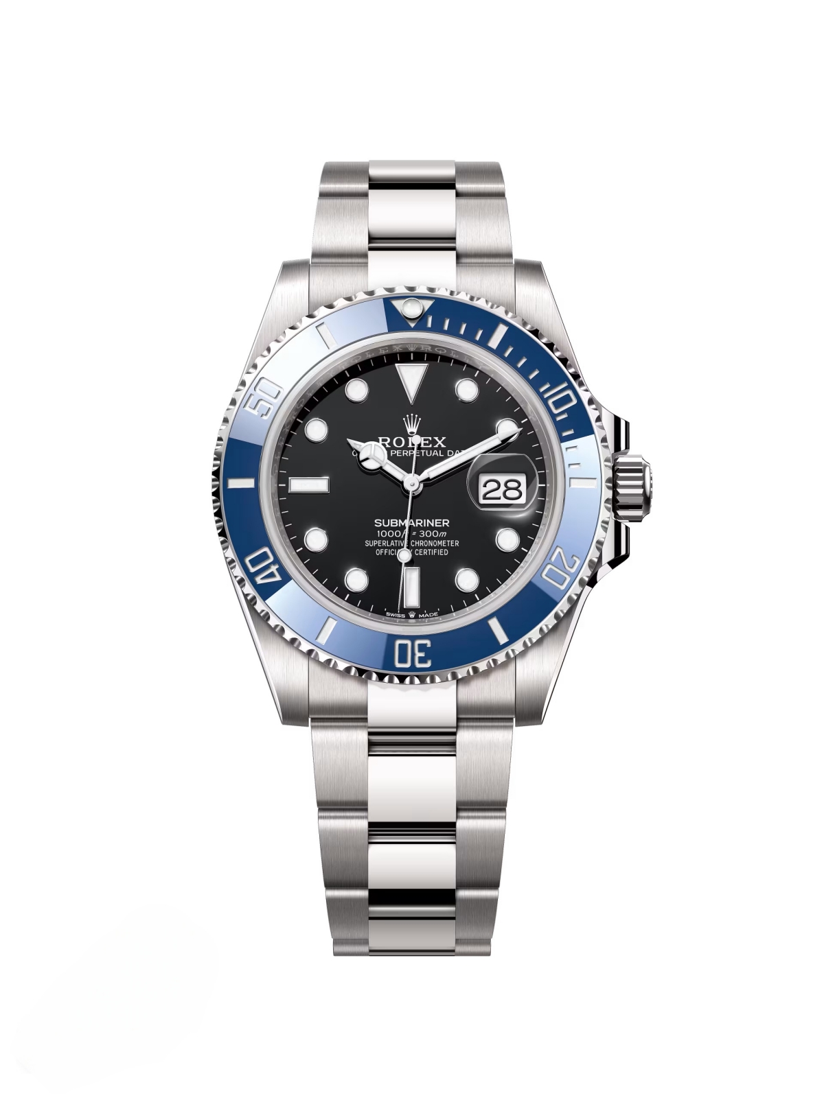 【Super Clone】Rolex White Gold Submariner Date Watch - The Blueberry - Blue Bezel - Black Dial (Ref # 126619LB)
