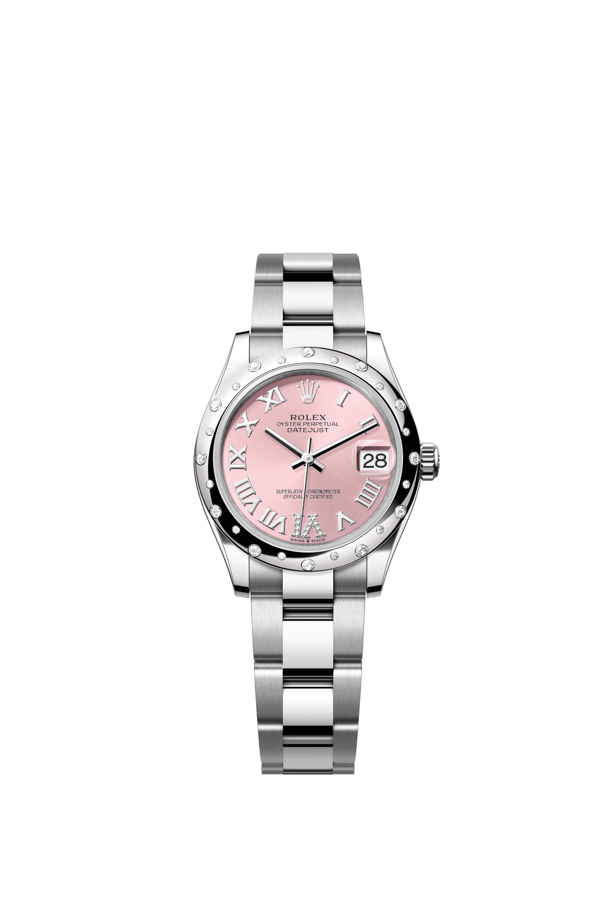 The Oyster Perpetual Datejust 31 is available in white gold and Oystersteel with a pink diamond-set dial and an Oyster bracelet. -m278344rbr-0025