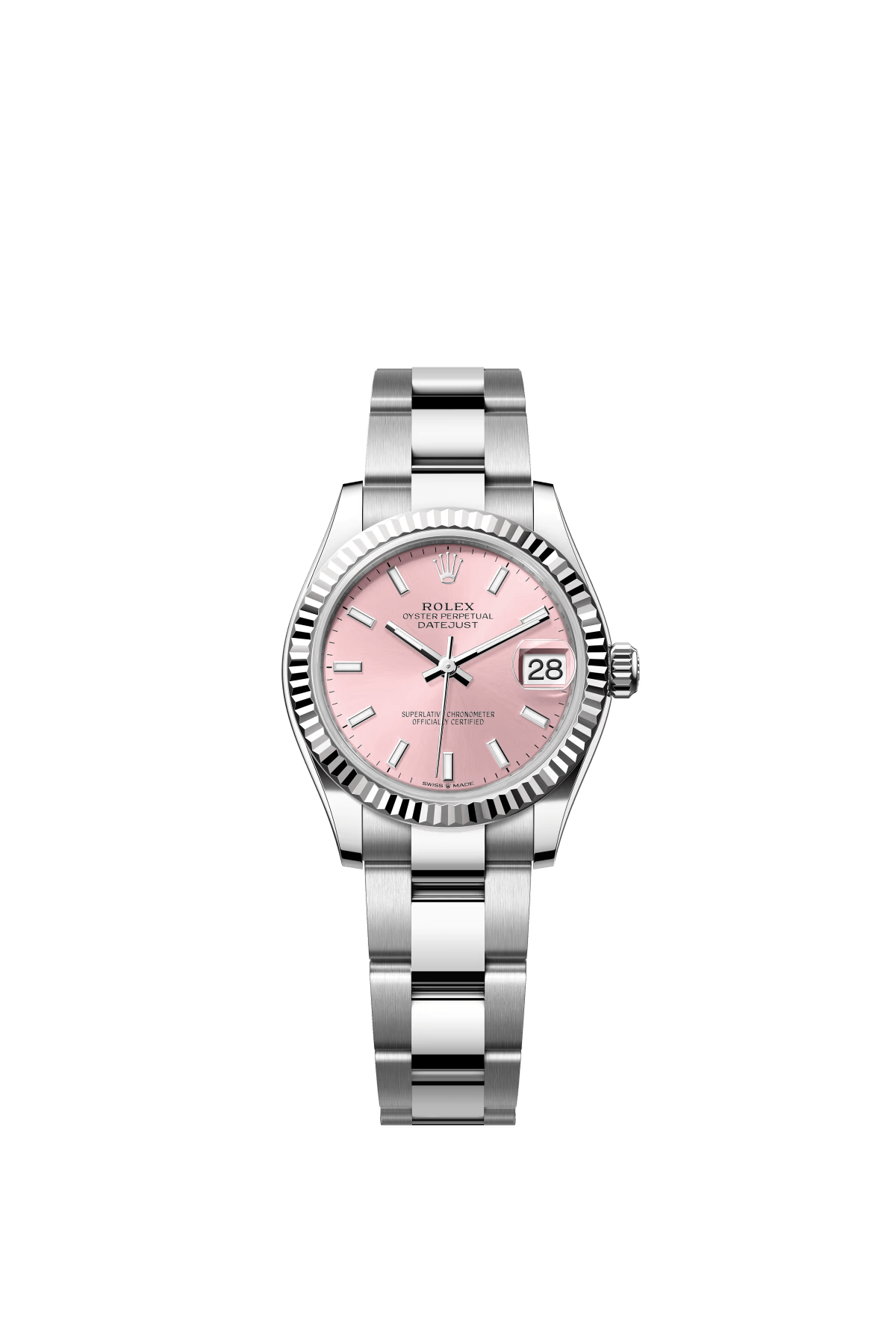The Oyster Perpetual Datejust 31 is available in white gold and Oystersteel with a pink dial and Oyster bracelet. -m278274-0013