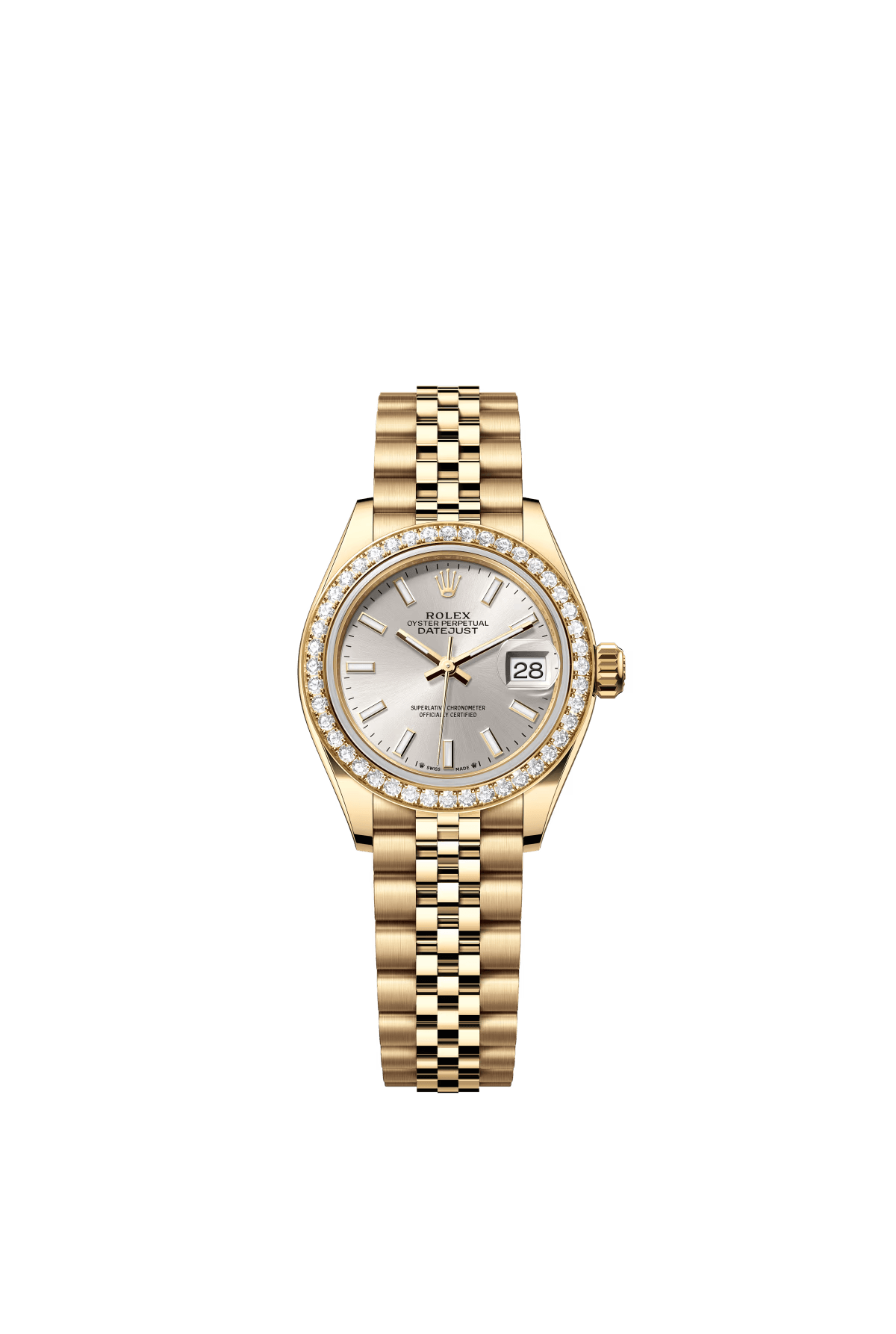 The Oyster Perpetual Lady-Datejust in 18 ct yellow gold with a silver dial and a Jubilee bracelet. -m279138rbr-0012 28mm