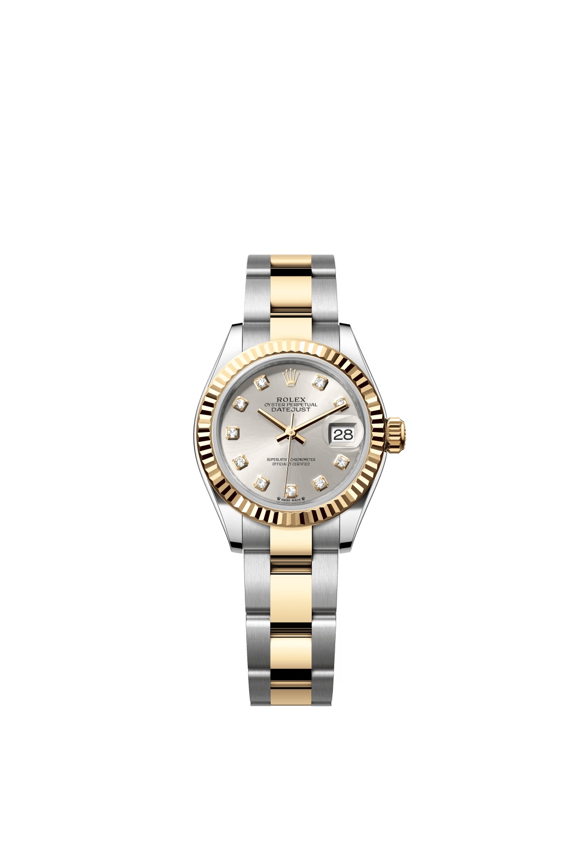 The Oyster Perpetual Lady-Datejust in yellow gold and Oystersteel with a silver-toned diamond-set dial and an Oyster bracelet. -m279173-0008 28mm