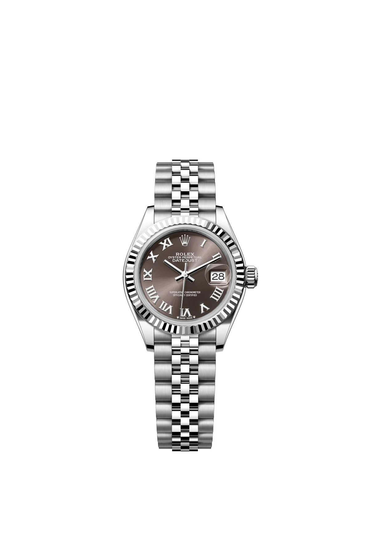 The Oyster Perpetual Lady-Datejust in white gold and Oystersteel with a dark grey dial and a Jubilee bracelet. -m279174-0013 28mm