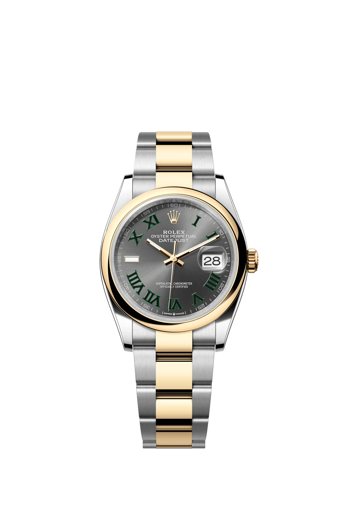 The Oyster Perpetual Datejust 36 in yellow gold and Oystersteel with a slate grey dial and an Oyster bracelet. -m126203-0036
