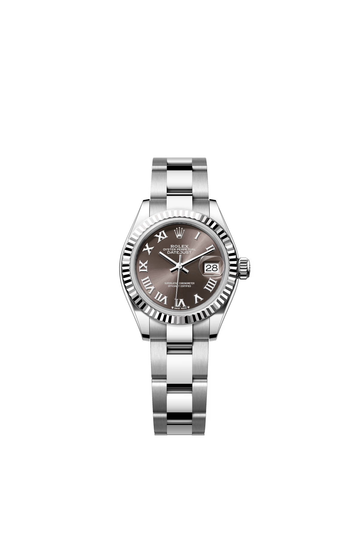 The Oyster Perpetual Lady-Datejust in white gold and Oystersteel with a dark grey dial and Oyster bracelet. -m279174-0014 28mm