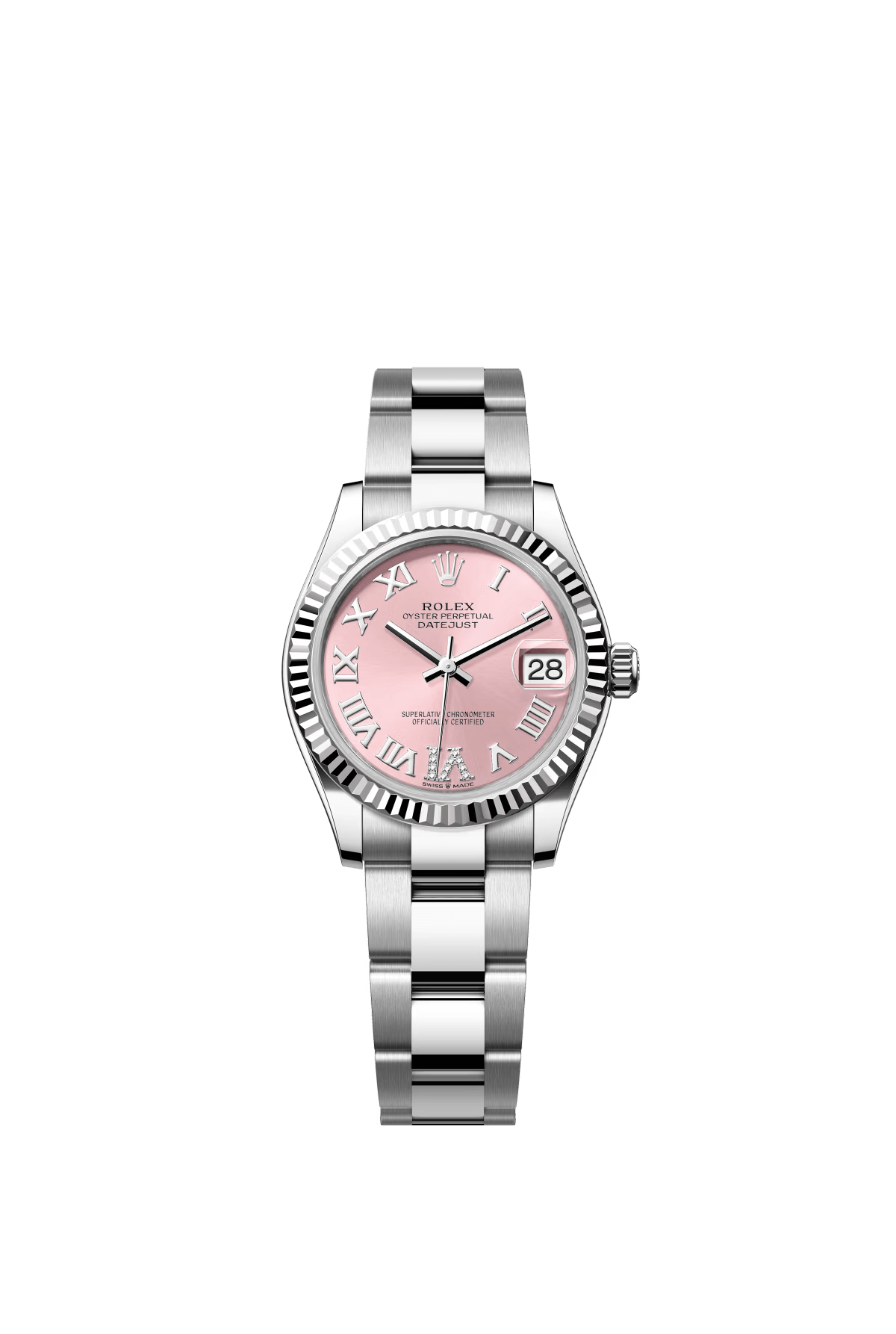 The Oyster Perpetual Datejust 31 is available in white gold and Oystersteel with a pink diamond-set dial and an Oyster bracelet. -m278274-0023
