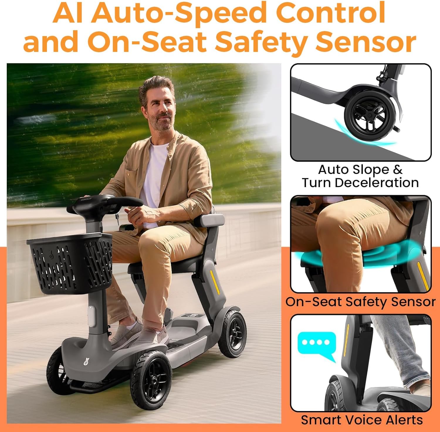 S3 Pro 40 Miles Foldable Mobility Scooter for Seniors, Lightweight Mobility Scooter for Travel, 4 Wheels Mobility Scooters for Adults Elderly, 250W Powered, Load 300lbs, All Terrain