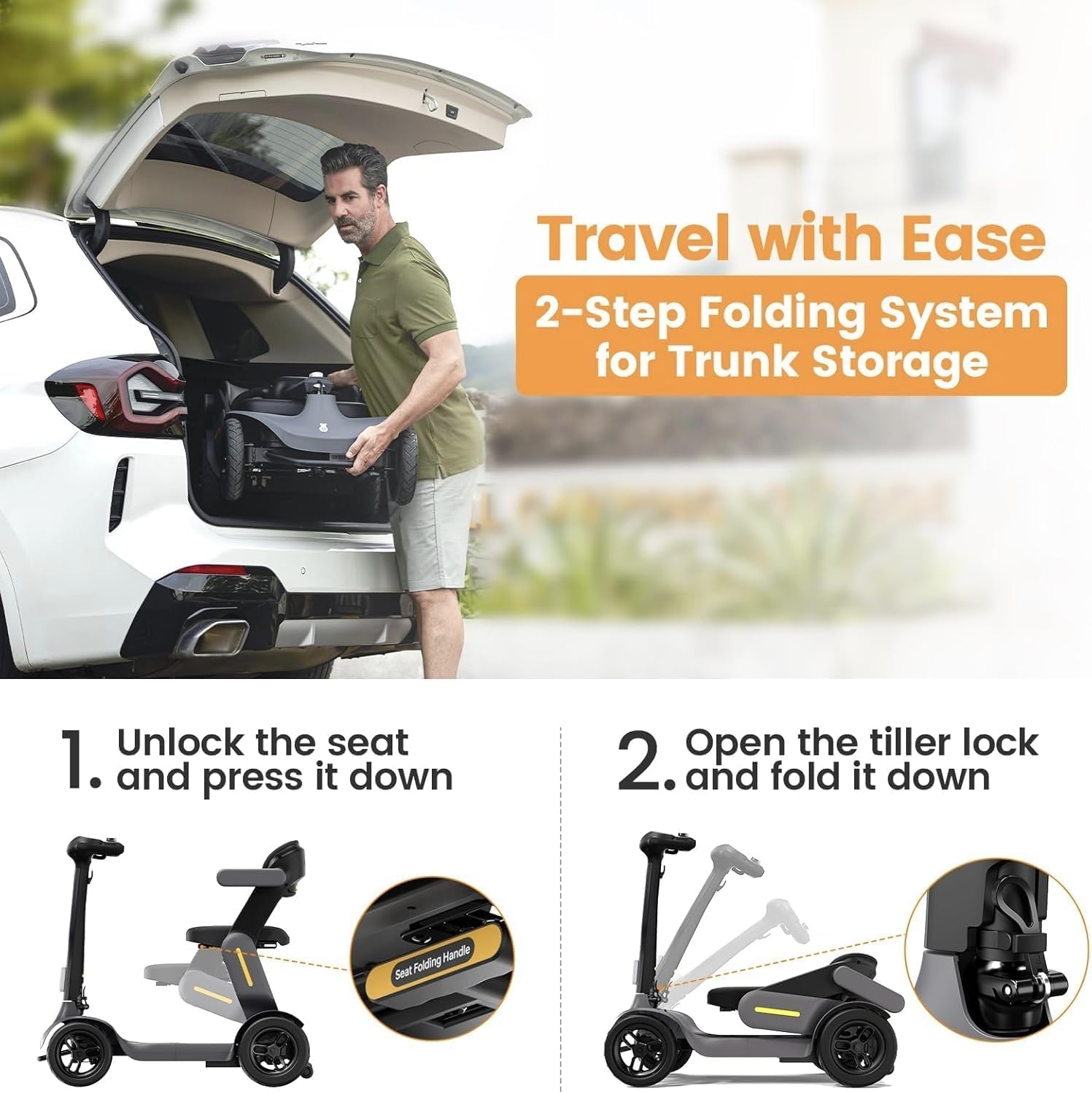 S3 Pro 40 Miles Foldable Mobility Scooter for Seniors, Lightweight Mobility Scooter for Travel, 4 Wheels Mobility Scooters for Adults Elderly, 250W Powered, Load 300lbs, All Terrain