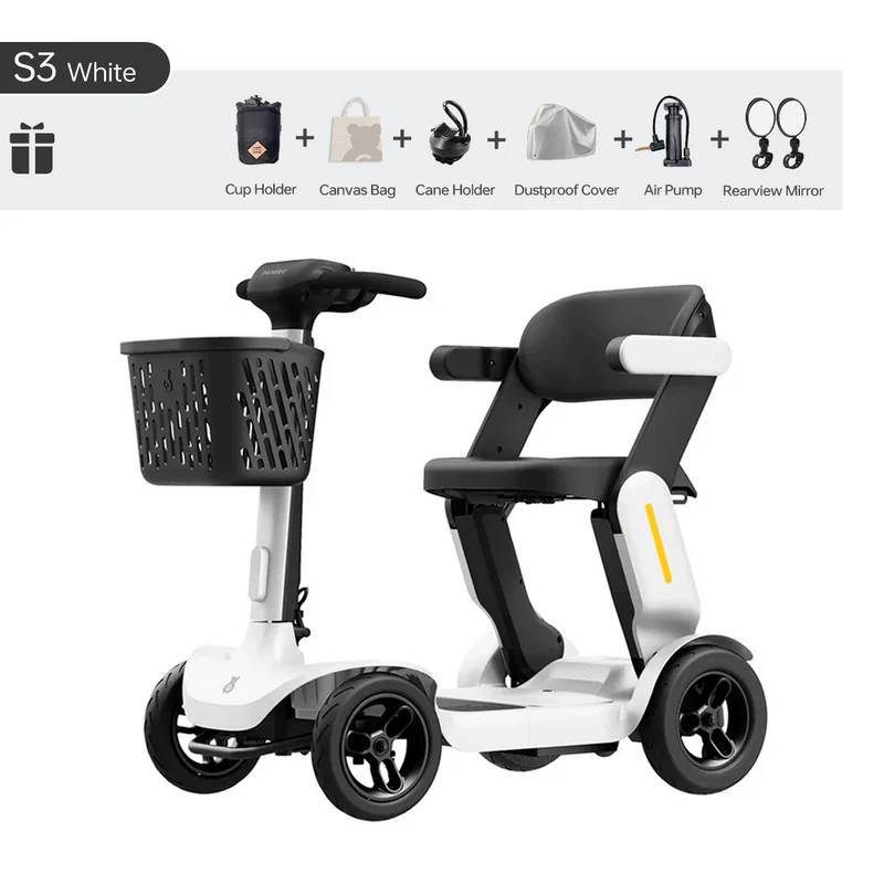 S3 Pro 40 Miles Foldable Mobility Scooter for Seniors, Lightweight Mobility Scooter for Travel, 4 Wheels Mobility Scooters for Adults Elderly, 250W Powered, Load 300lbs, All Terrain
