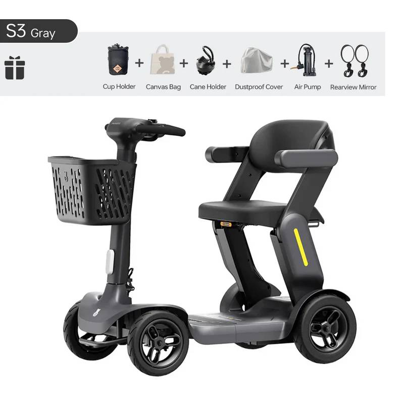 S3 Pro 40 Miles Foldable Mobility Scooter for Seniors, Lightweight Mobility Scooter for Travel, 4 Wheels Mobility Scooters for Adults Elderly, 250W Powered, Load 300lbs, All Terrain