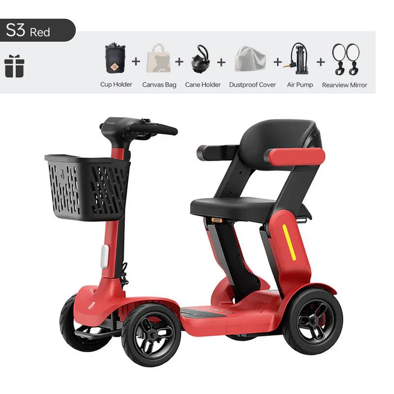 S3 Pro 40 Miles Foldable Mobility Scooter for Seniors, Lightweight Mobility Scooter for Travel, 4 Wheels Mobility Scooters for Adults Elderly, 250W Powered, Load 300lbs, All Terrain