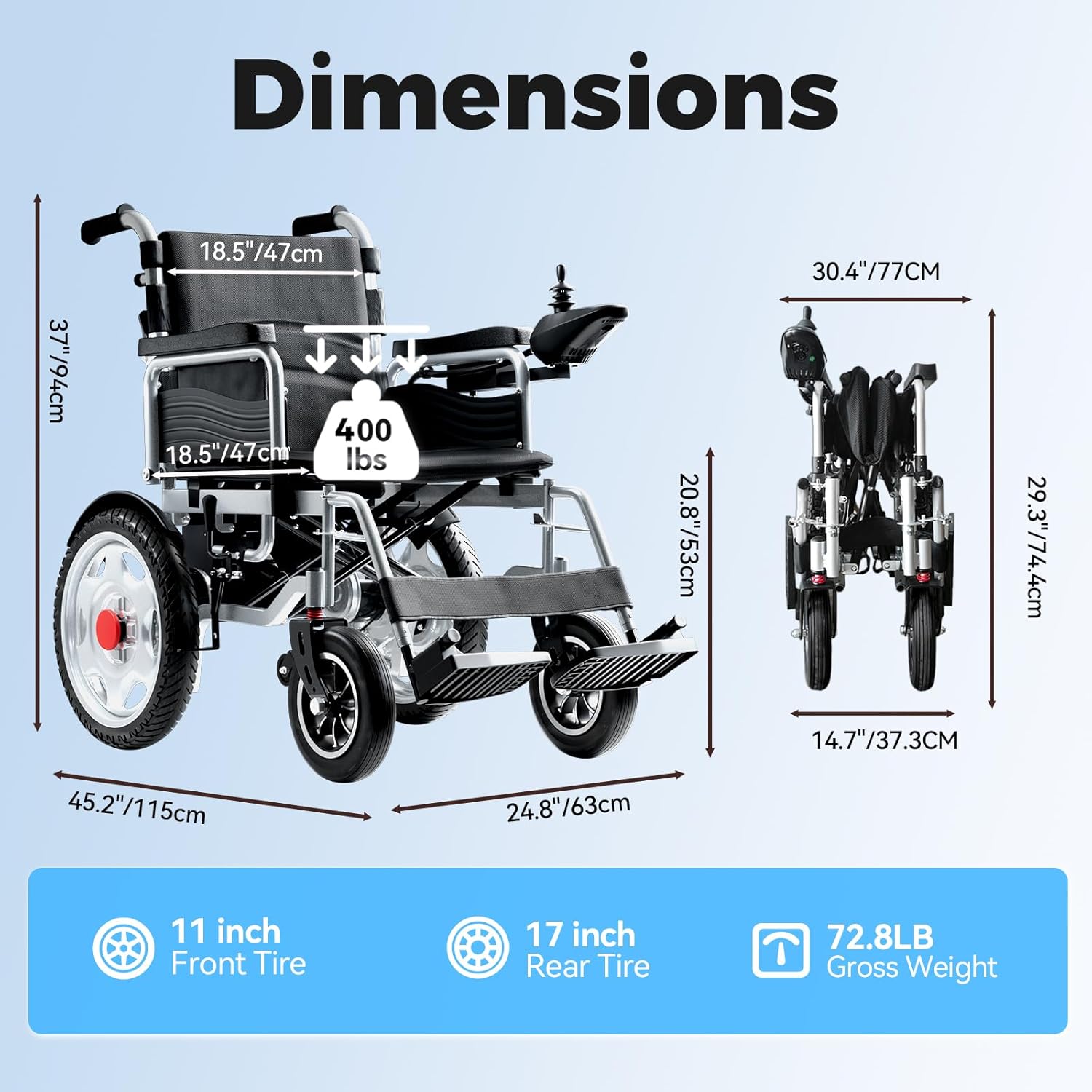 Electric Wheelchair, Electric Wheelchair for Adults, Foldable All Terrain Power Wheelchair, 15 Miles Long Travel Range, 500W Dual Motors, Lightweight Mobility Chair for Seniors - Indoor/Outdoor