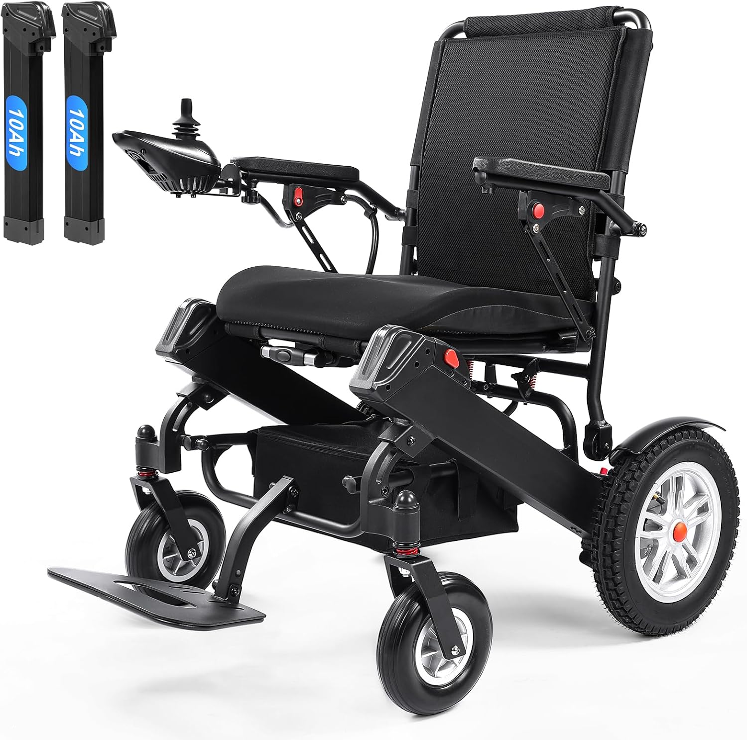 30 Miles Long Range Electric Wheelchair for Adults, Foldable Motorized Wheelchair with 2 Removable 10Ah Batteries, All Terrain Portable Power Wheelchairs for Senior, Airline Approved, Black