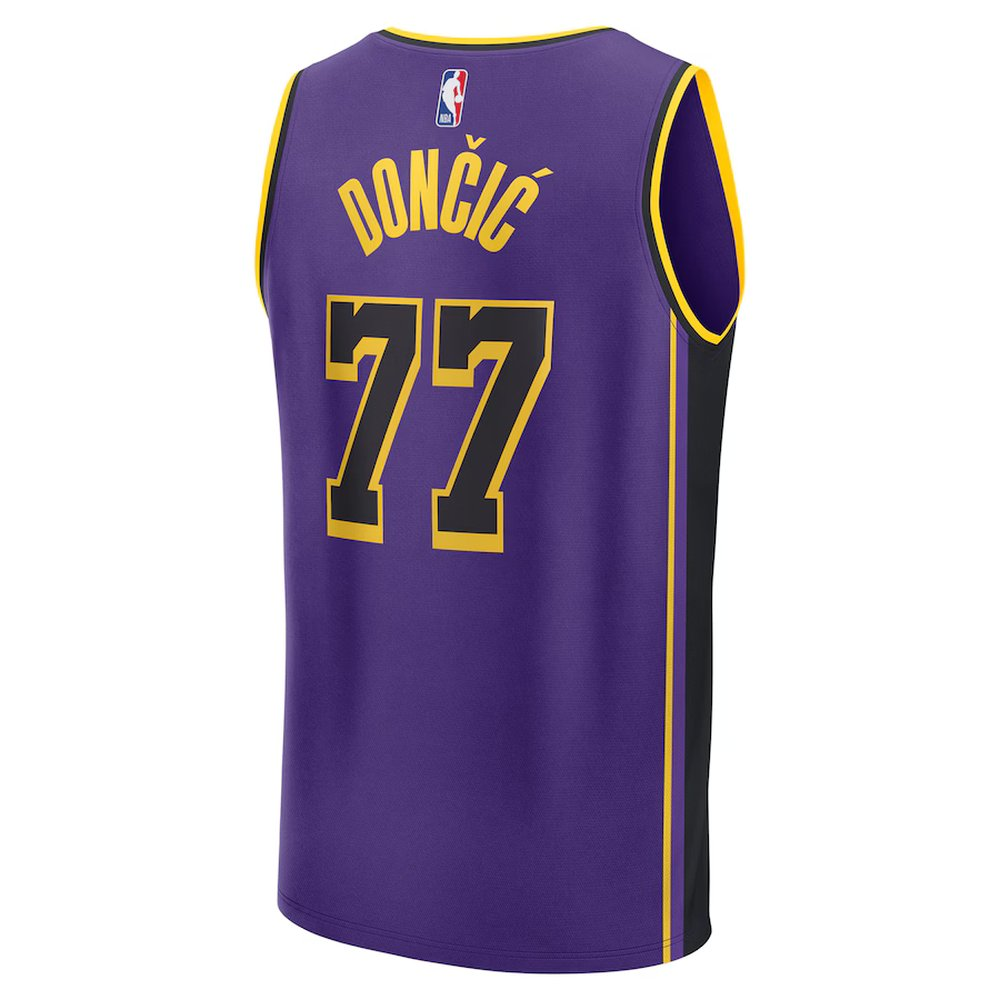 Unisex Los Angeles Lakers #77 Luka Doncic Player Icon Edition Jersey Black White Purple Yellow
