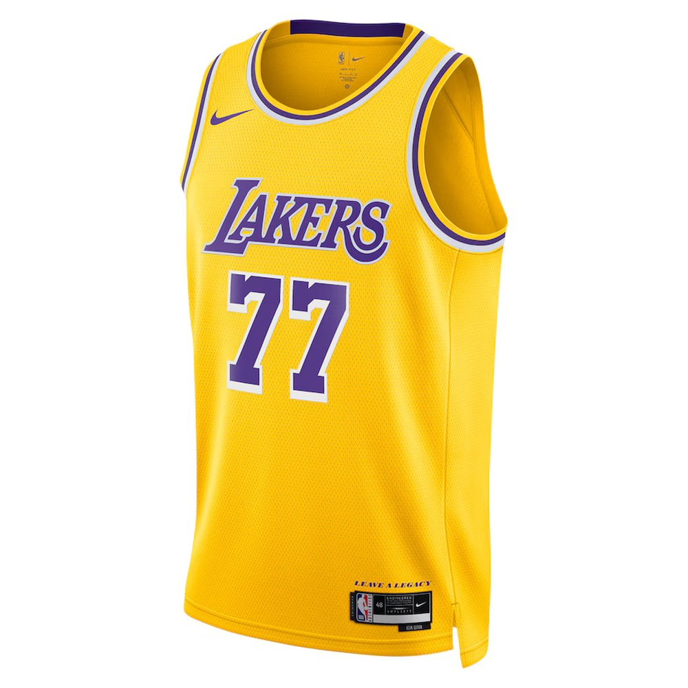 Unisex Los Angeles Lakers #77 Luka Doncic Player Icon Edition Jersey Black White Purple Yellow