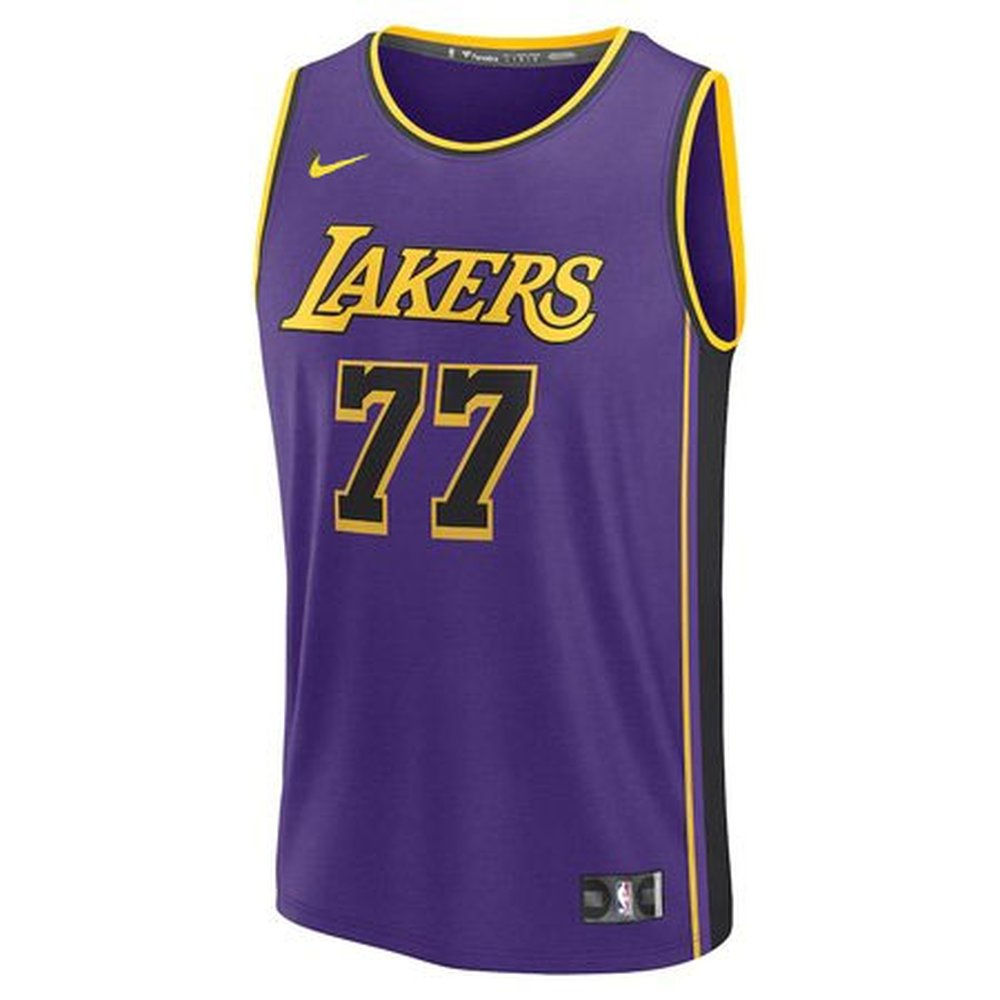 Unisex Los Angeles Lakers #77 Luka Doncic Player Icon Edition Jersey Black White Purple Yellow