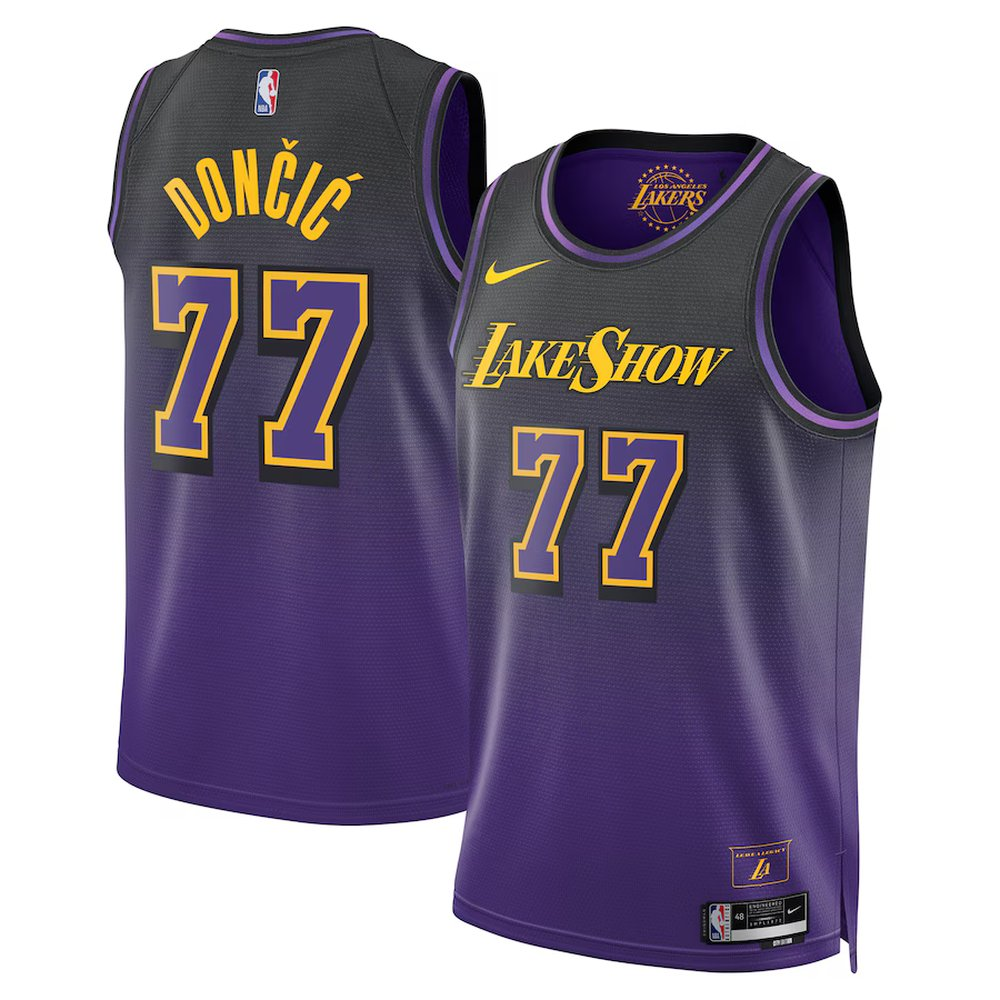 Unisex Los Angeles Lakers #77 Luka Doncic Purple Swingman City Edition Jersey NBA Basketball