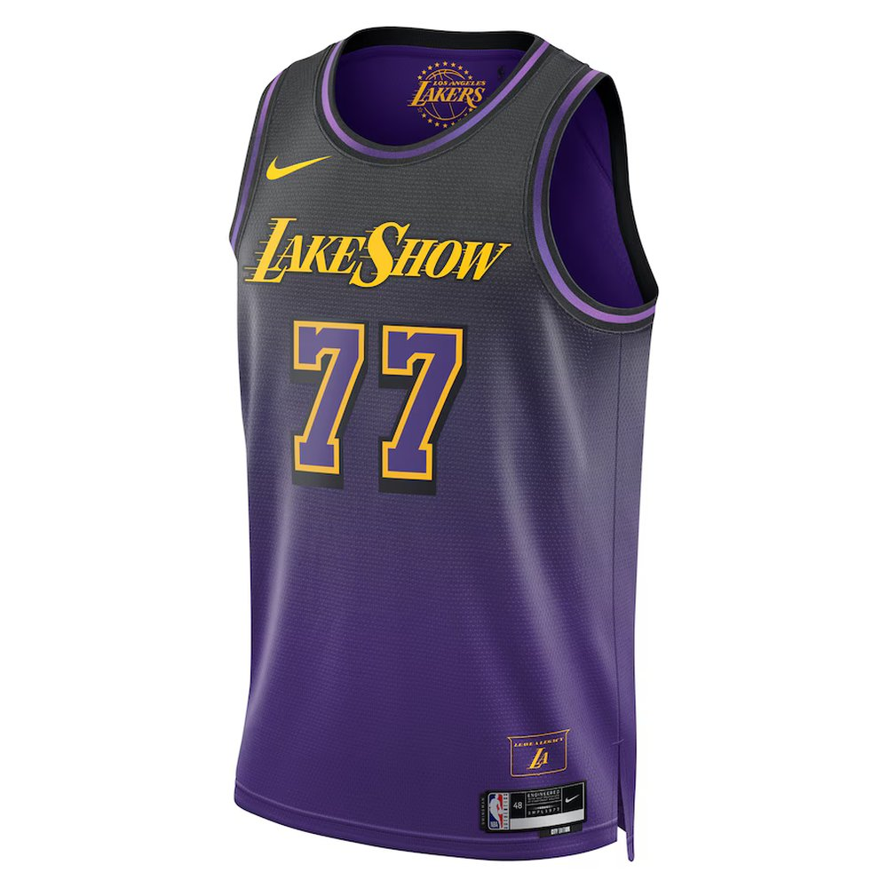 Unisex Los Angeles Lakers #77 Luka Doncic Purple Swingman City Edition Jersey NBA Basketball