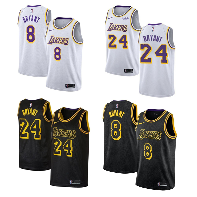 Men's Women's Los Angeles Lakers #8 #24 Kobe Bryant White Black City Edition Jersey NBA Basketball Stitched