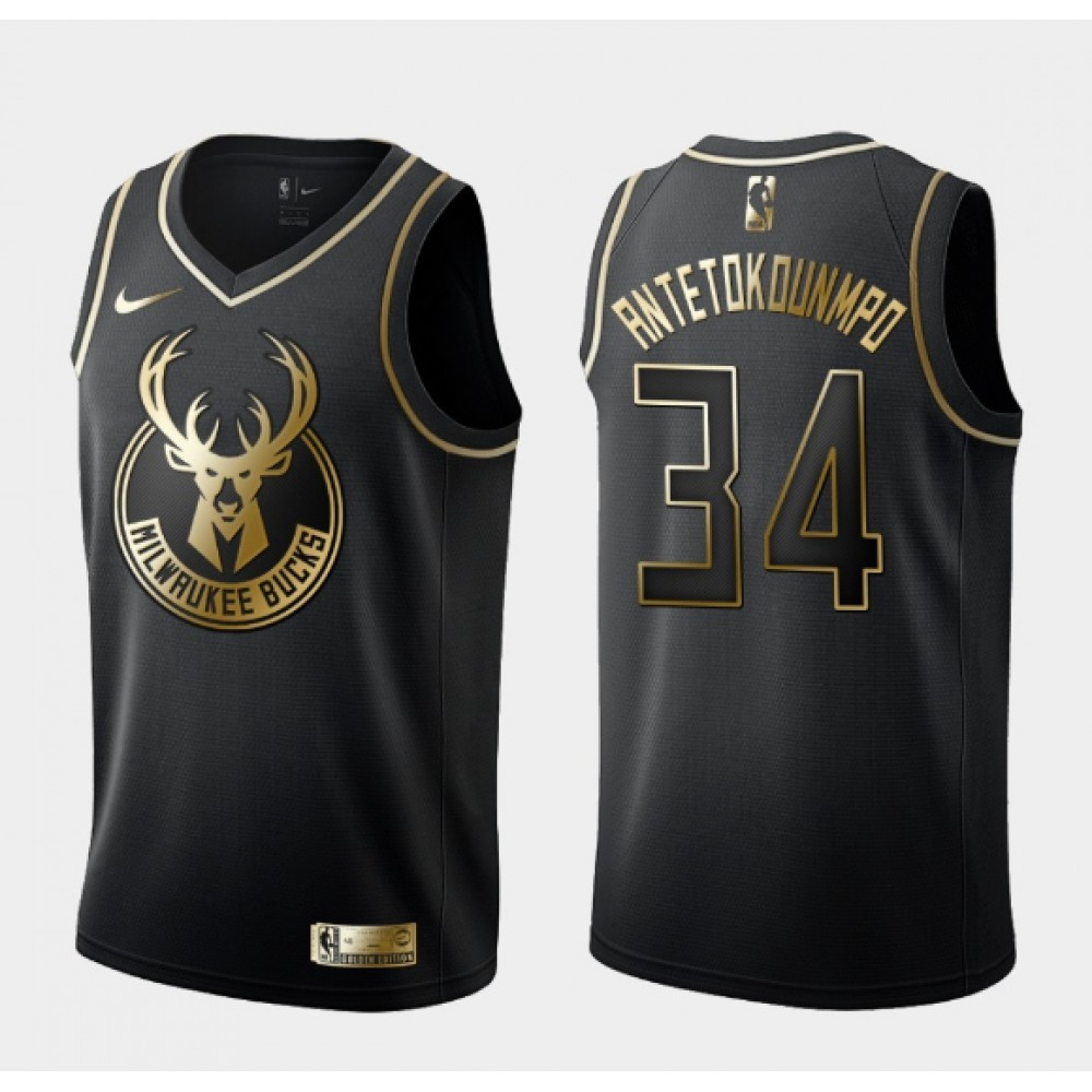 Unisex Milwaukee Bucks #34 Giannis Antetokounmpo Black 2019 Golden Edition Stitched NBA Basketball Jersey