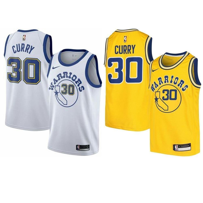 Men's Women's Golden State Warriors #30 Stephen Curry White Yellow Stitched NBA Basketball Jersey