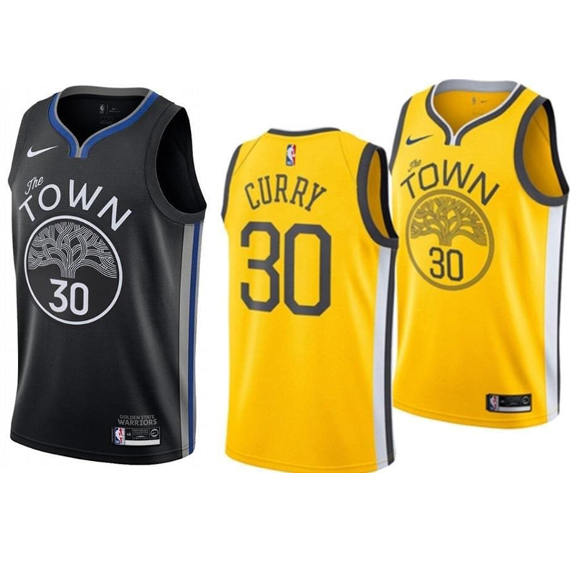 Men's Women's Golden State Warriors #30 Stephen Curry Black Yellow Stitched NBA Basketball City Edition Jersey