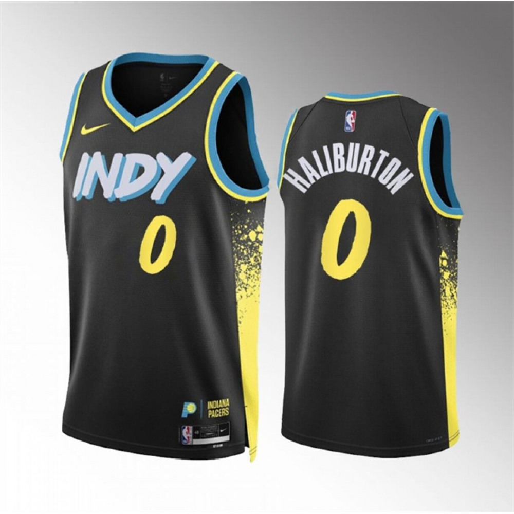 Unisex Indiana Pacers Tyrese Haliburton #0 Black 2024/25 Swingman Player NBA Basketball Jersey - City Edition