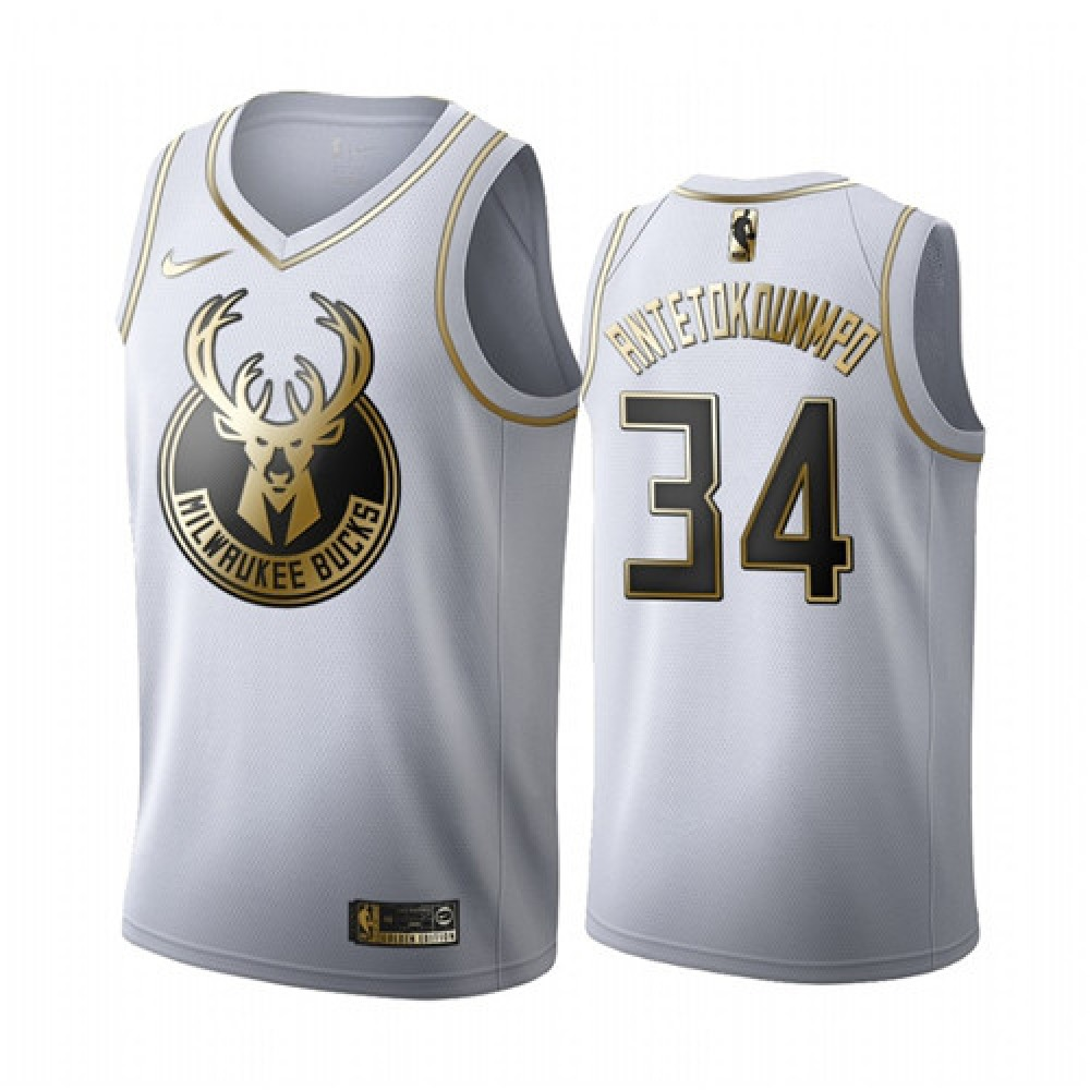 Unisex Milwaukee Bucks #34 Giannis Antetokounmpo White 2019 Golden Edition Stitched NBA Basketball Jersey