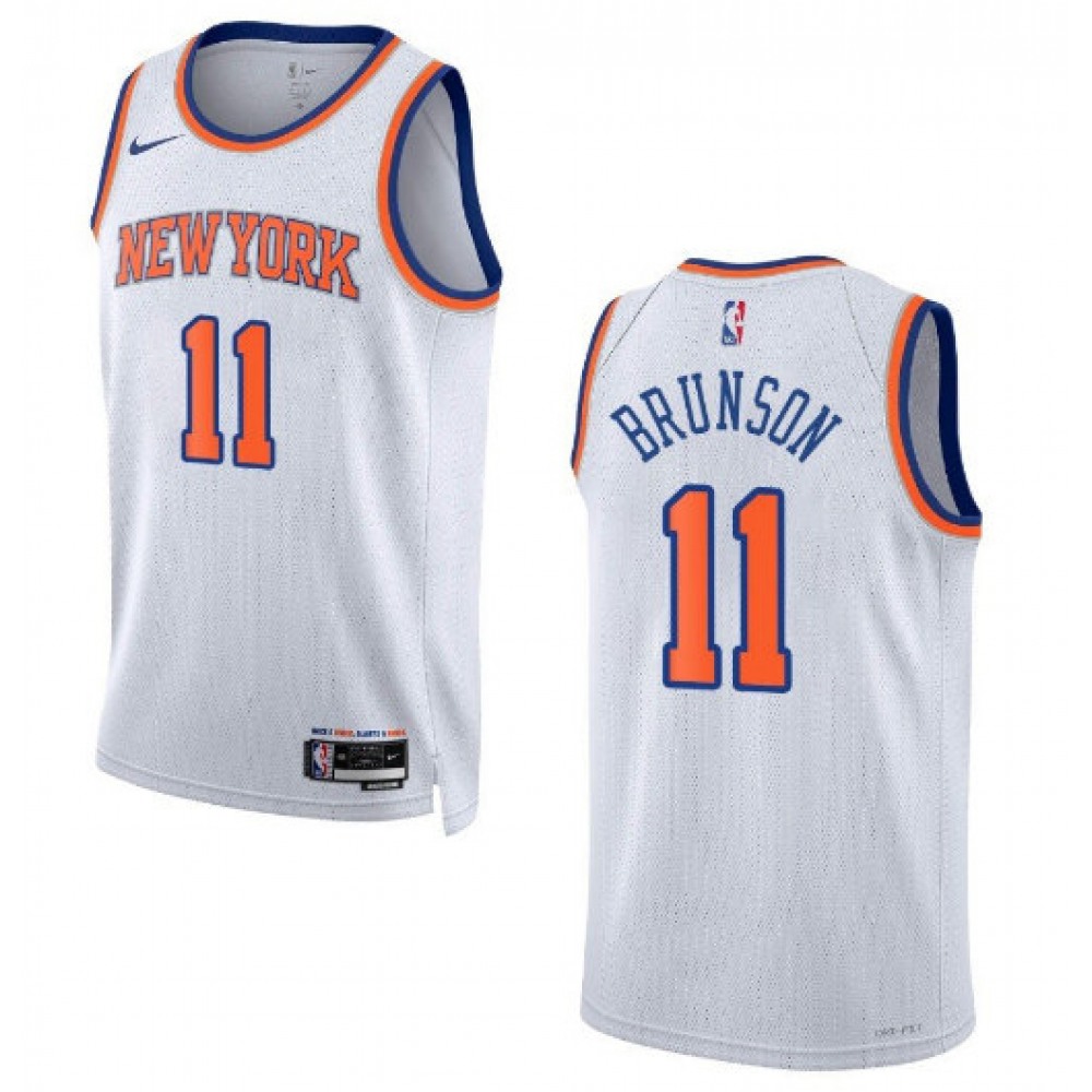 Unisex New York Knicks #11 Jalen Brunson White With N0.6 patch Stitched NBA Basketball Jersey