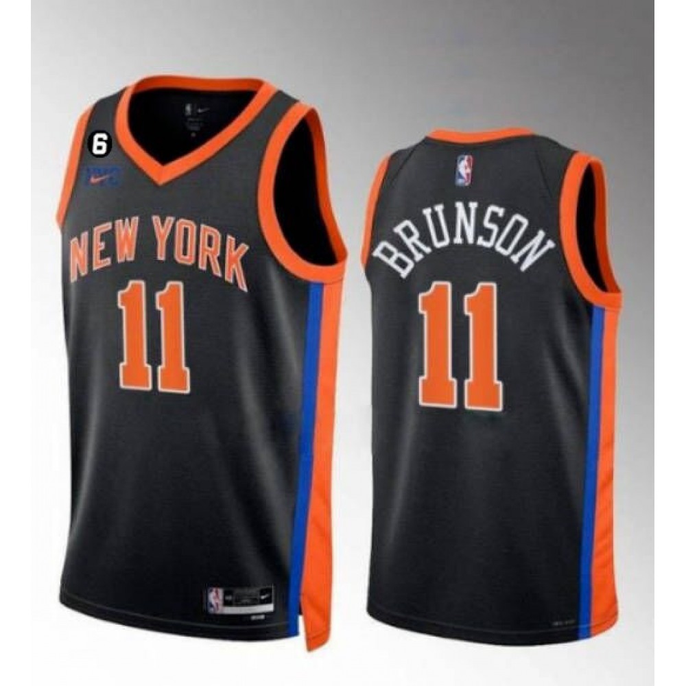 Unisex New York Knicks #11 Jalen Brunson Black With NO.6 Patch Stitched NBA Basketball Jersey