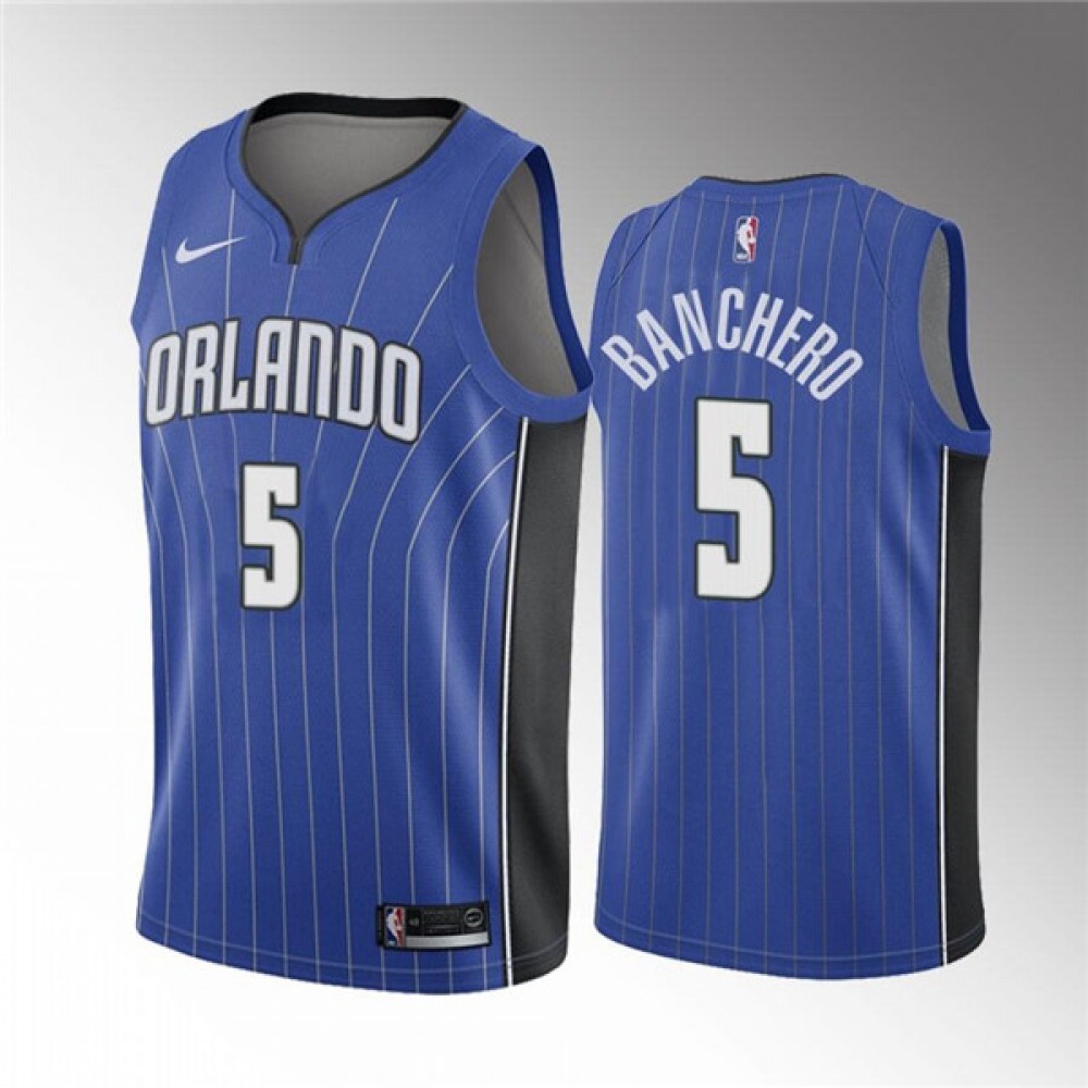 Unisex Orlando Magic #5 Paolo Banchero Blue Icon Edition Stitched Swingman NBA Basketball Jersey