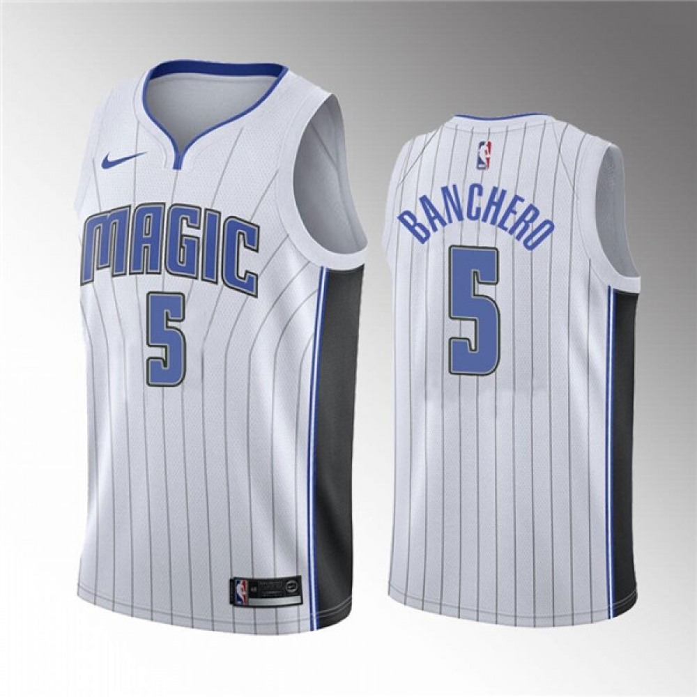 Unisex Orlando Magic #5 Paolo Banchero White Association Edition Stitched Swingman NBA Basketball Jersey