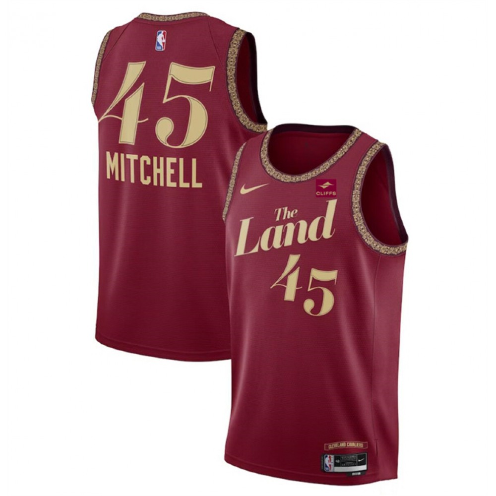 Unisex Cleveland Cavaliers #45 Donovan Mitchell Wine 2023/24 City Edition Stitched NBA Basketball Jersey