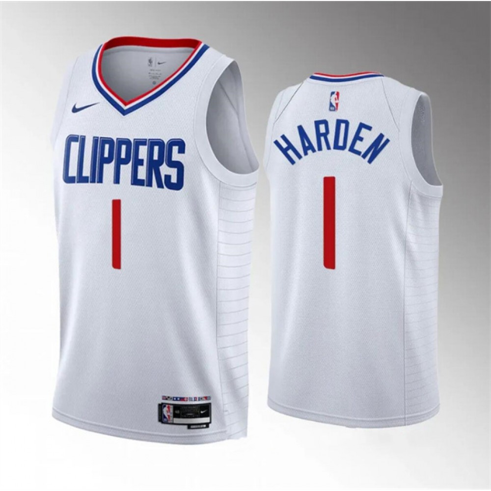 Unisex Los Angeles Clippers #1 James Harden White Association Edition Stitched NBA Basketball Jersey
