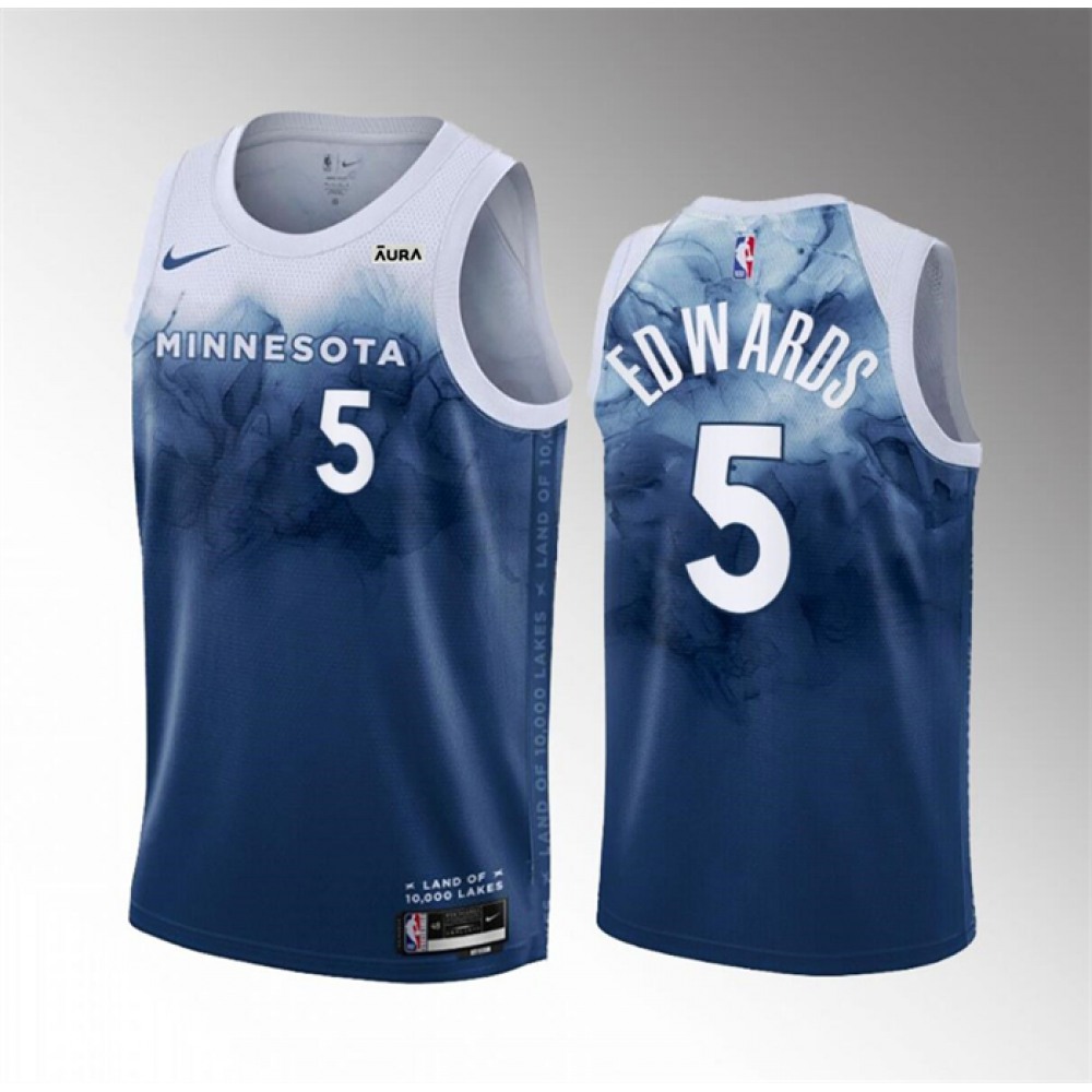 Unisex Minnesota Timberwolves #5 Anthony Edwards Blue 2023-24 City Edition Stitched NBA Basketball Jersey