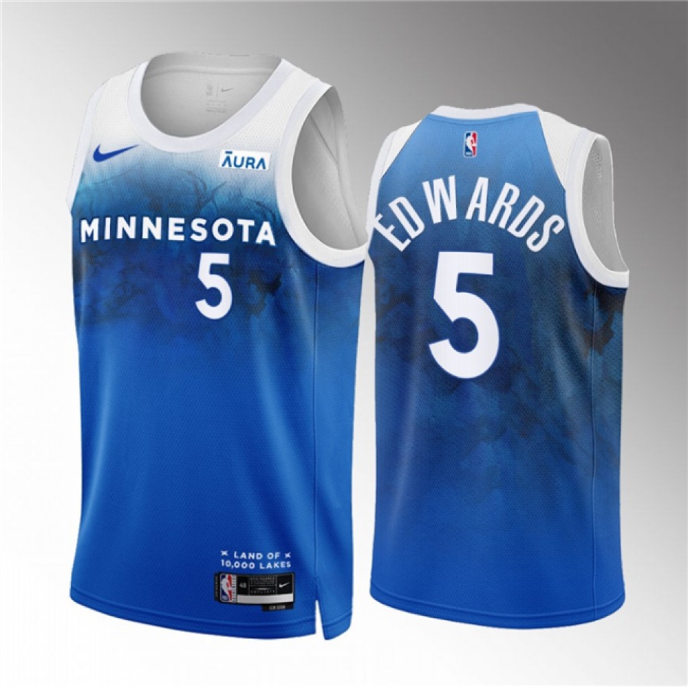 Unisex Minnesota Timberwolves #5 Anthony Edwards Blue 2023/24 City Edition Stitched NBA Basketball Jersey