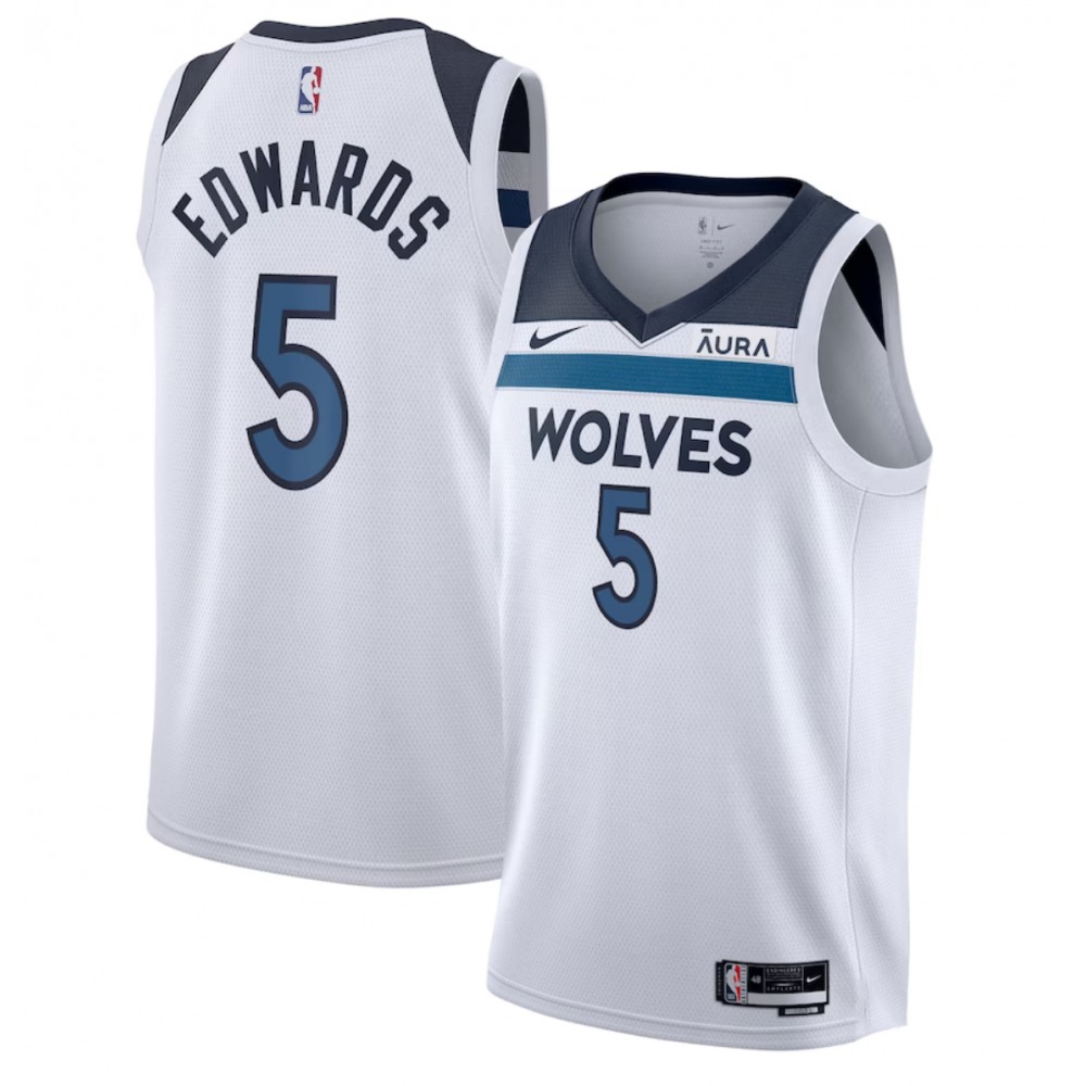 Unisex Minnesota Timberwolves #5 Anthony Edwards White Association Edition Stitched NBA Basketball Jersey