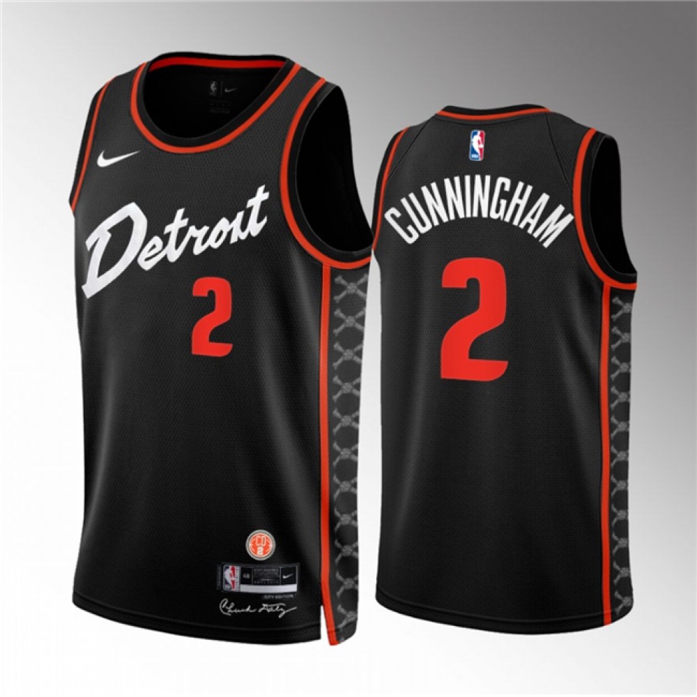 Unisex Detroit Pistons #2 Cade Cunningham Black 2023/24 City Edition Stitched Basketball Jersey