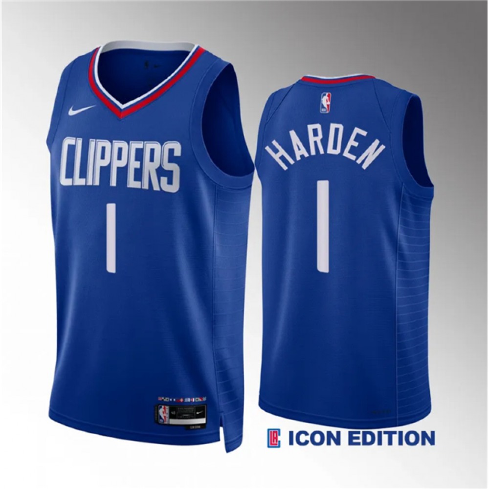 Unisex Los Angeles Clippers #1 James Harden Blue Icon Edition Stitched NBA Basketball Jersey