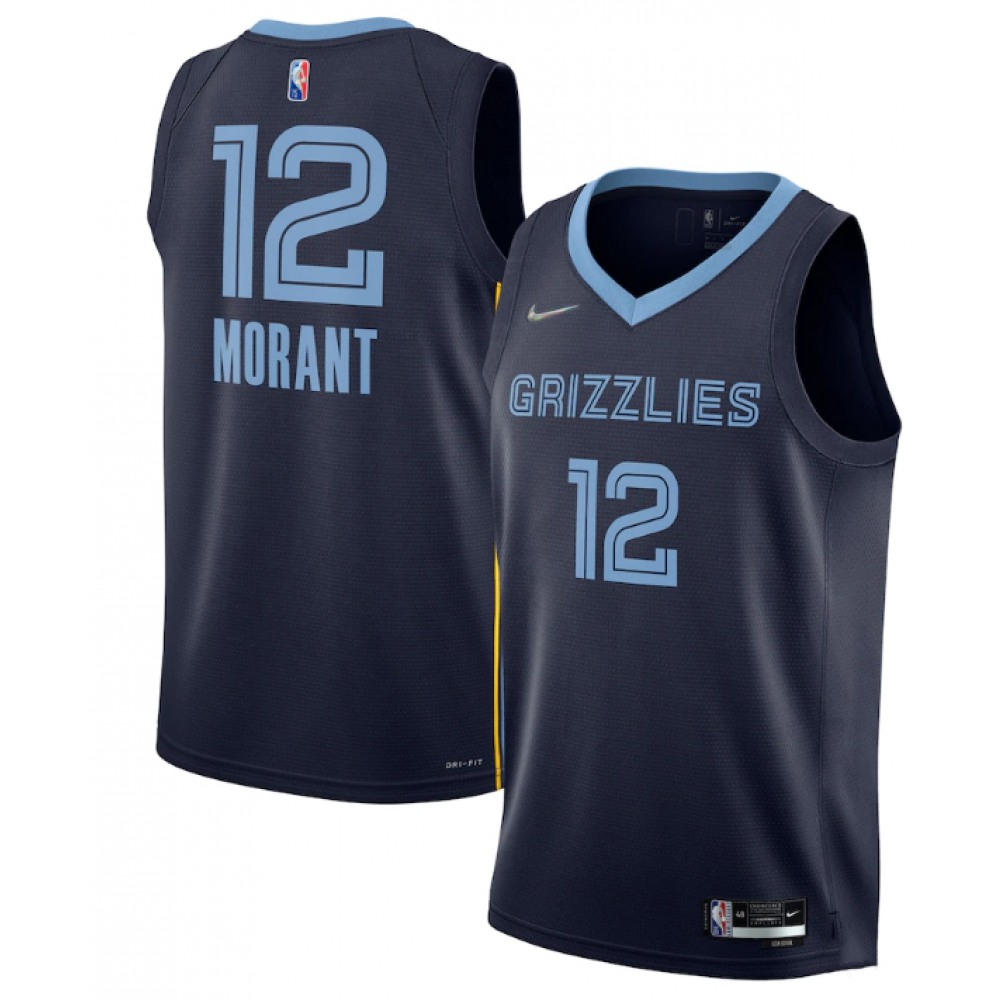 Unisex Memphis Grizzlies #12 Ja Morant 75th Anniversary 2021 Navy Swingman Stitched NBA Basketball Jersey
