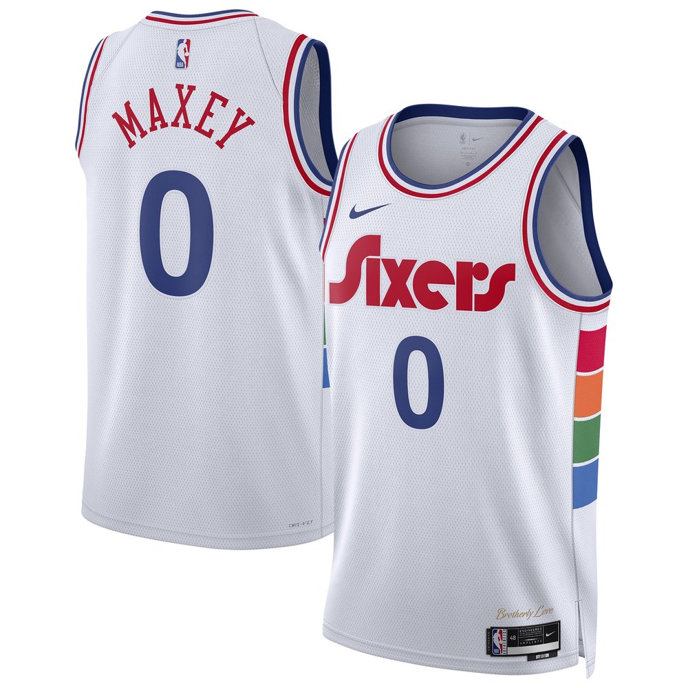 Unisex Philadelphia 76ers Tyrese Maxey White 2024/25 Swingman Player NBA Basketball Jersey - City Edition