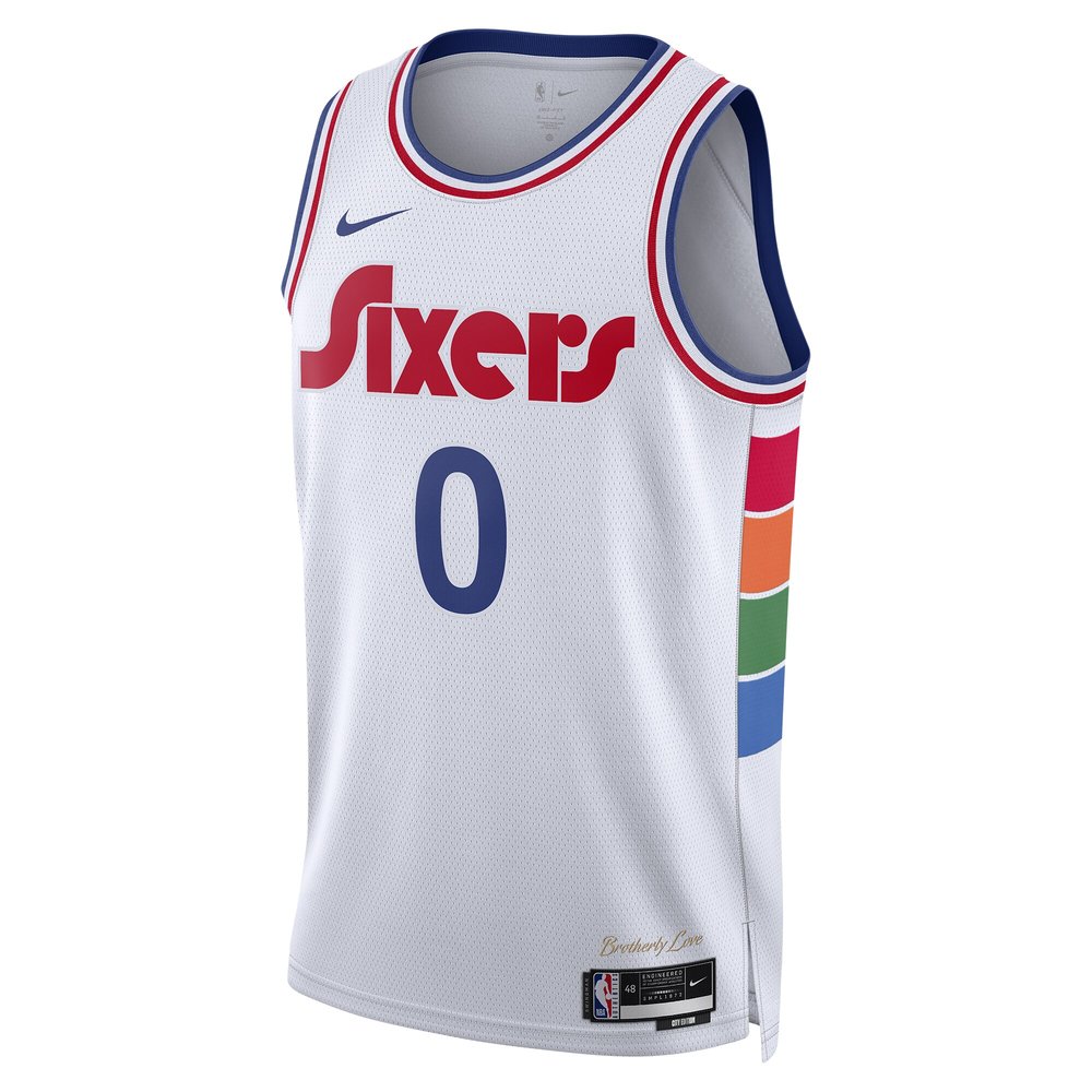 Unisex Philadelphia 76ers Tyrese Maxey White 2024/25 Swingman Player NBA Basketball Jersey - City Edition