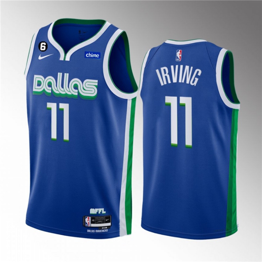 Unisex Dallas Mavericks #11 Kyrie Irving Blue 2022/23 City Edition With NO.6 Patch Stitched Basketball Jersey