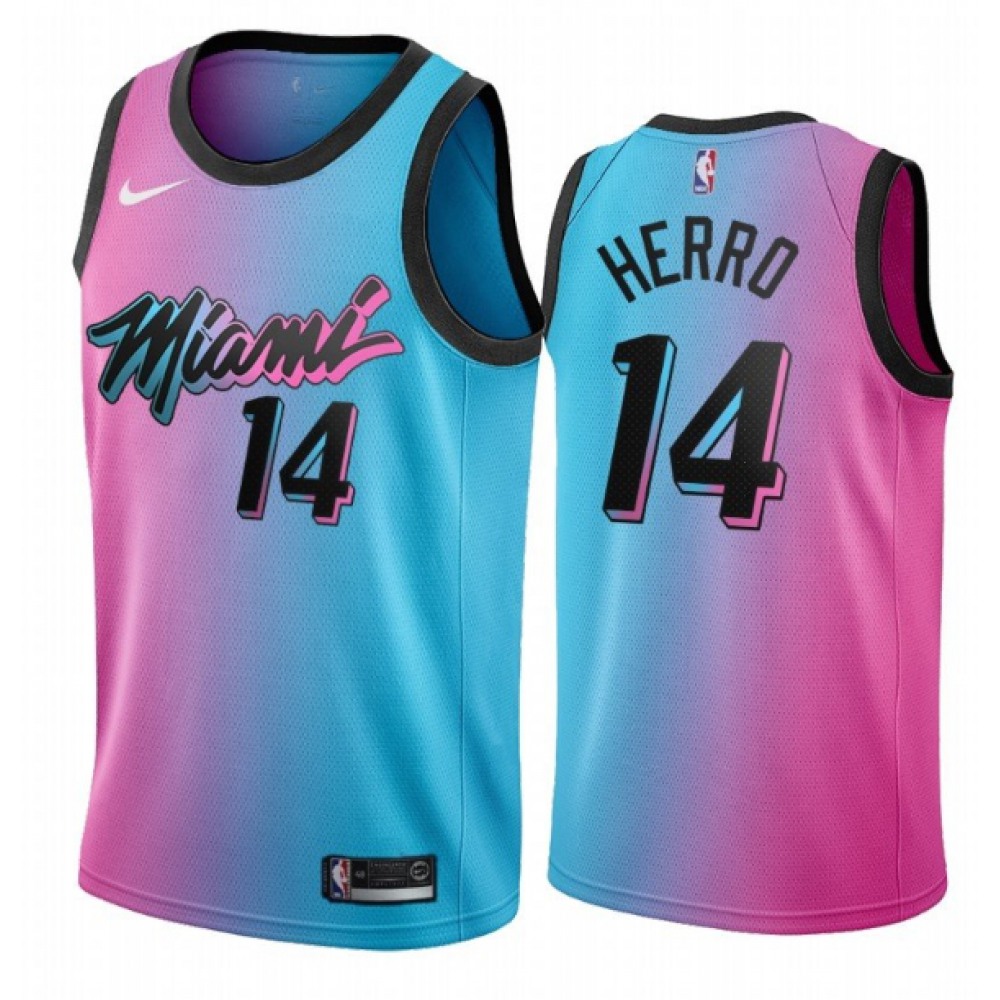 Unisex Miami Heat #14 Tyler Herro 2021 Blue/Pink City Edition Vice Stitched NBA Basketball Jersey