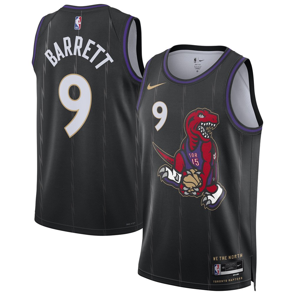 Unisex Toronto Raptors #9 RJ Barrett Black 2024/25 Swingman Player NBA Basketball Jersey - City Edition
